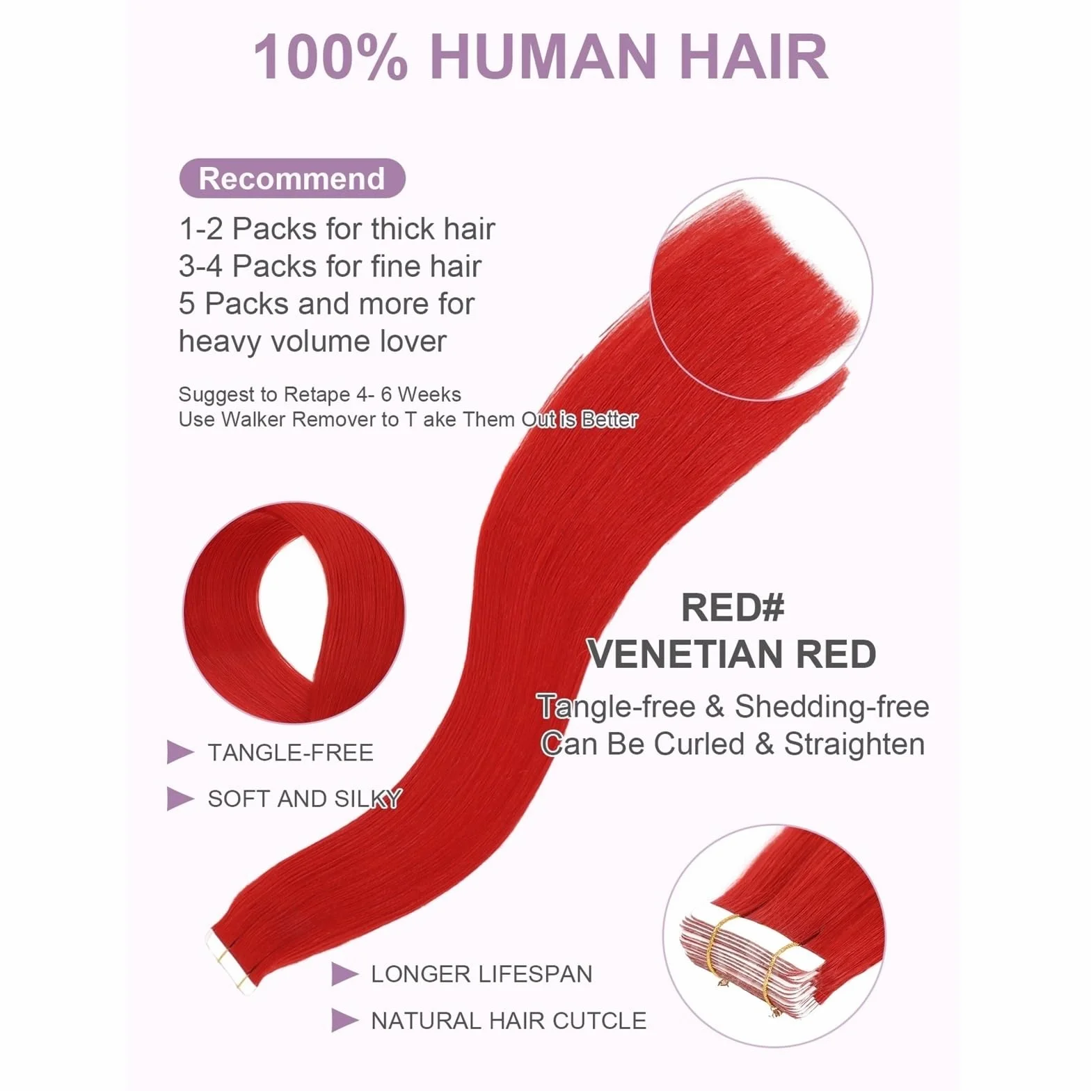 Mujeres Extensiones de cabello con cinta 20 piezas, humano liso for mujeres, agrega longitud y volumen al Extensiones de pelo