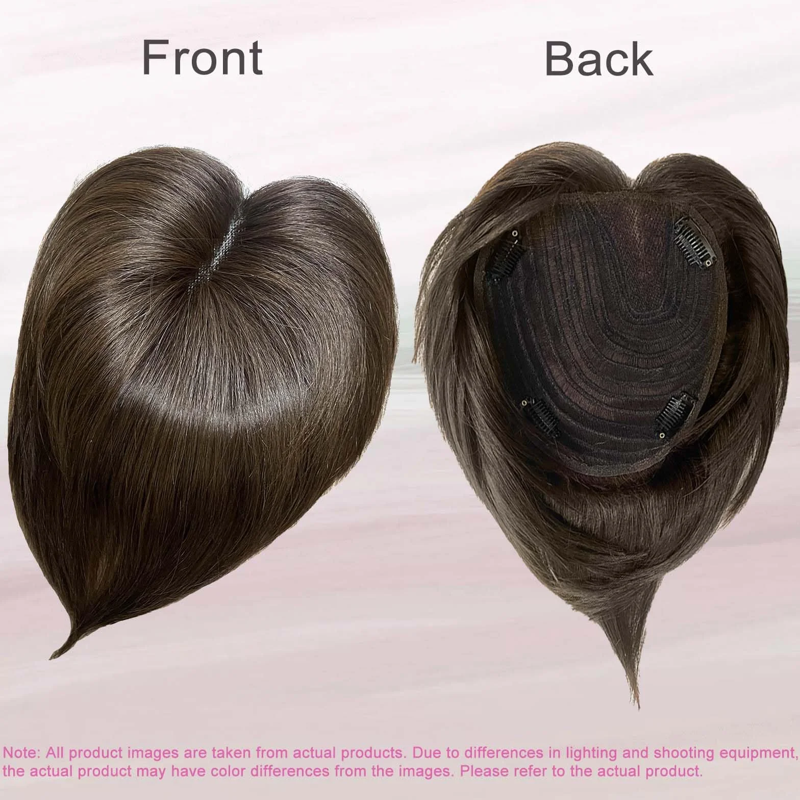 Extensiones de cabello humano para mujeres con adelgazamiento de 16 x 18 cm, gran cobertura de cabello con clip para uso diario, cobertura de pelo gris, castaño medio