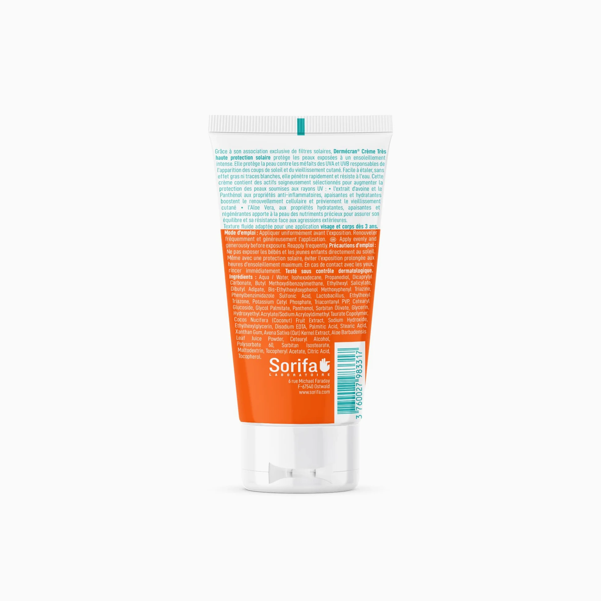 Lote de 6 - Dermecran - Protector solar SPF50+ - Cara y cuerpo - Fórmula vegana & Ocean Friendly - Resistente al agua - Para toda la familia a partir de 3 años - Tubo de 50 ml
