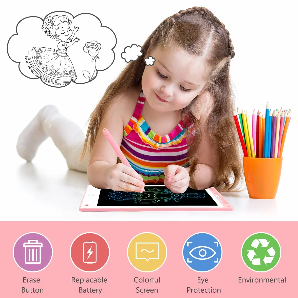 Vicloon Tableta de Escritura LCD 10" Tablero de Dibujo Electrónico para Niños con Bloqueo de Pantalla