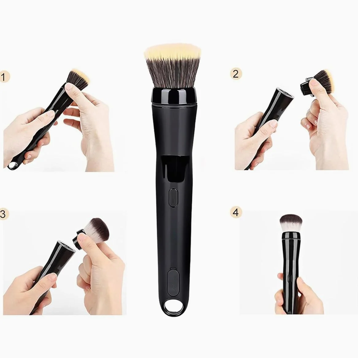Brocha de maquillaje eléctrica, brochas de base giratorias automáticas con cabezales extraíbles para una aplicación de maquillaje suave y uniforme, diseño portátil recargable por USB