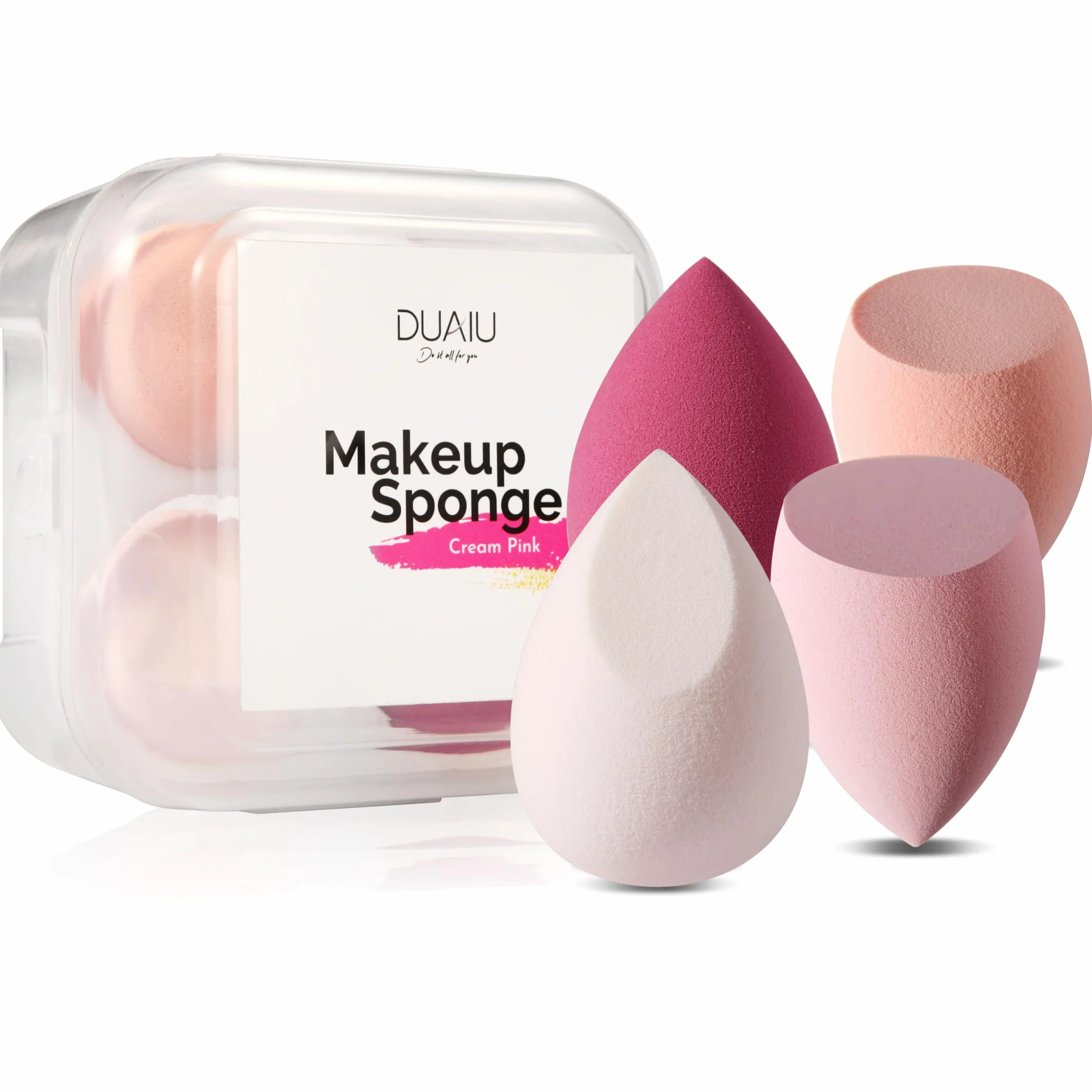 Juego de 4 esponjas de maquillaje para base, sin látex, con estuche