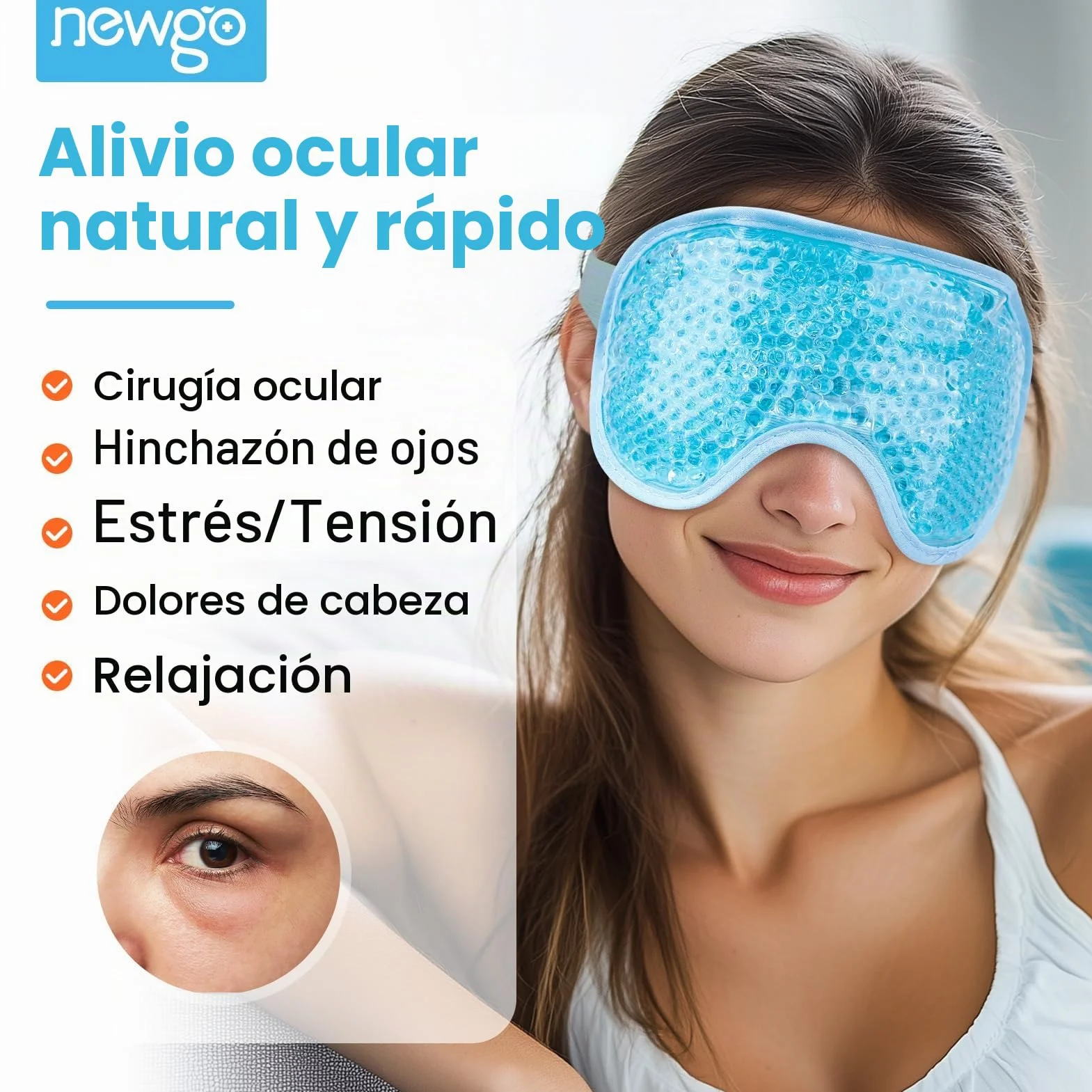 NEWGO Antifaz Gel Frío Ojos Máscara para Dormir Fría o Caliente para Ojos Hinchados Migrañas