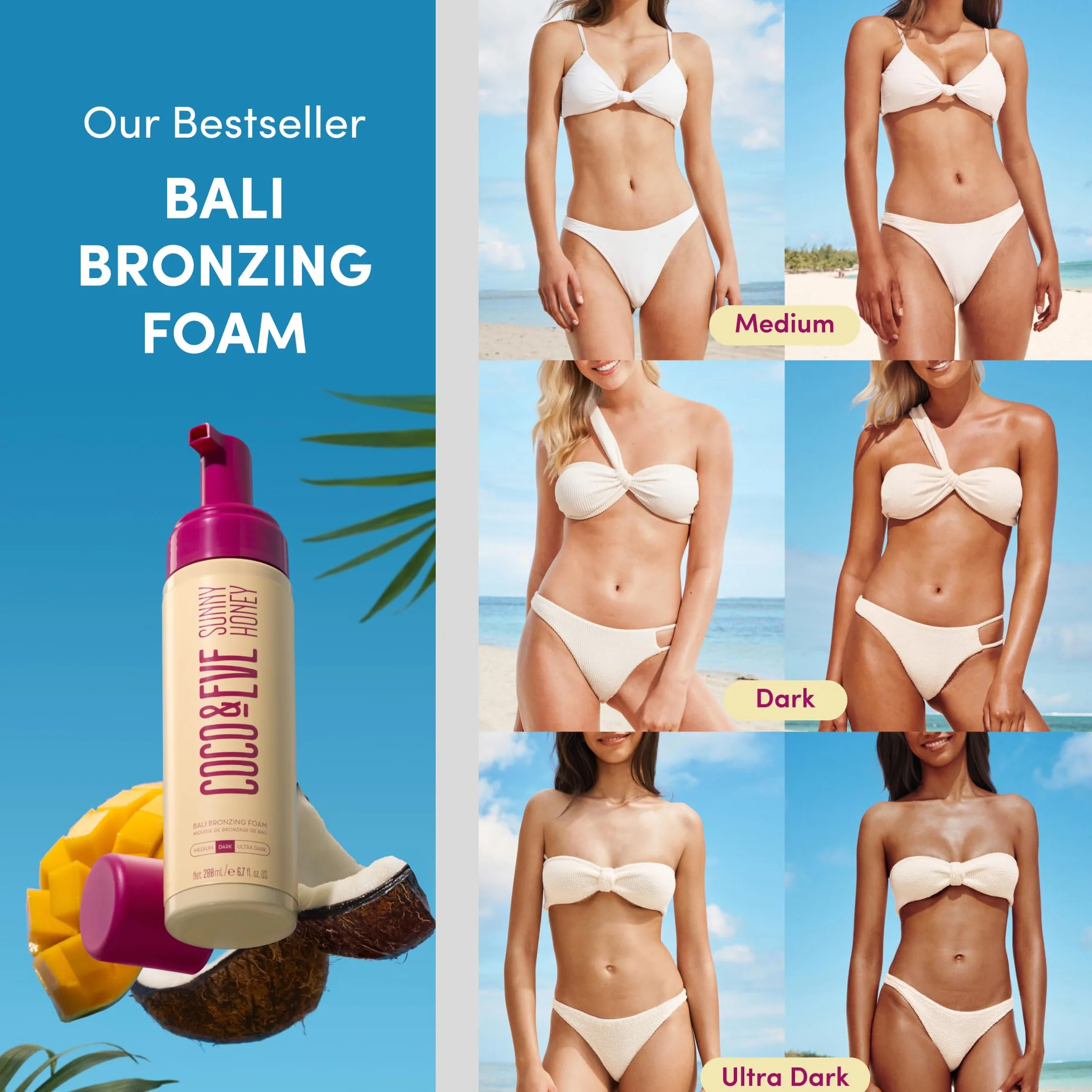 Coco & Eve Sunny Honey - Espuma autobronceadora de Bali - Anticelulitis y antienvejecimiento - Producto orgánico (Oscuro)