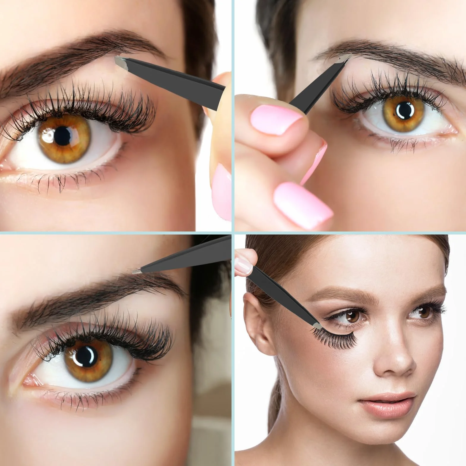Pinzas depilar profesionales 7 piezas SWEET VIEW para cejas facial (Negro)