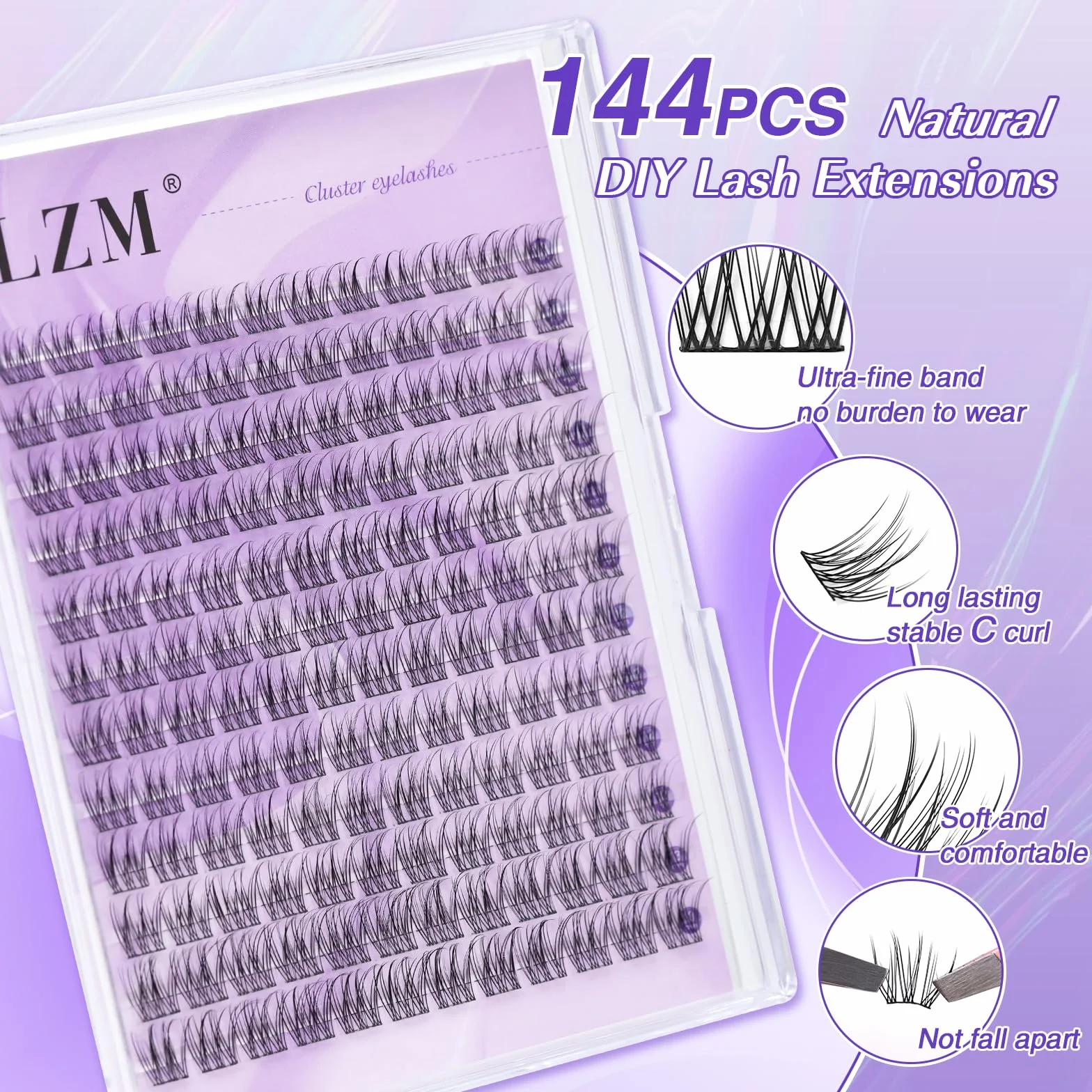 LZM Pestañas Postizas C Curl 10-13mm Naturales Banda Delgada Extensiones
