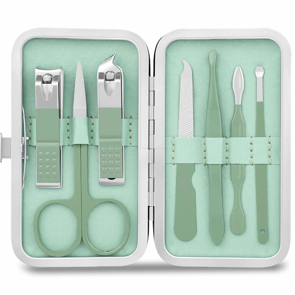 Set de Manicura Pedicura 7 en 1 Cortaúñas Acero Inoxidable Grooming Kit Profesional