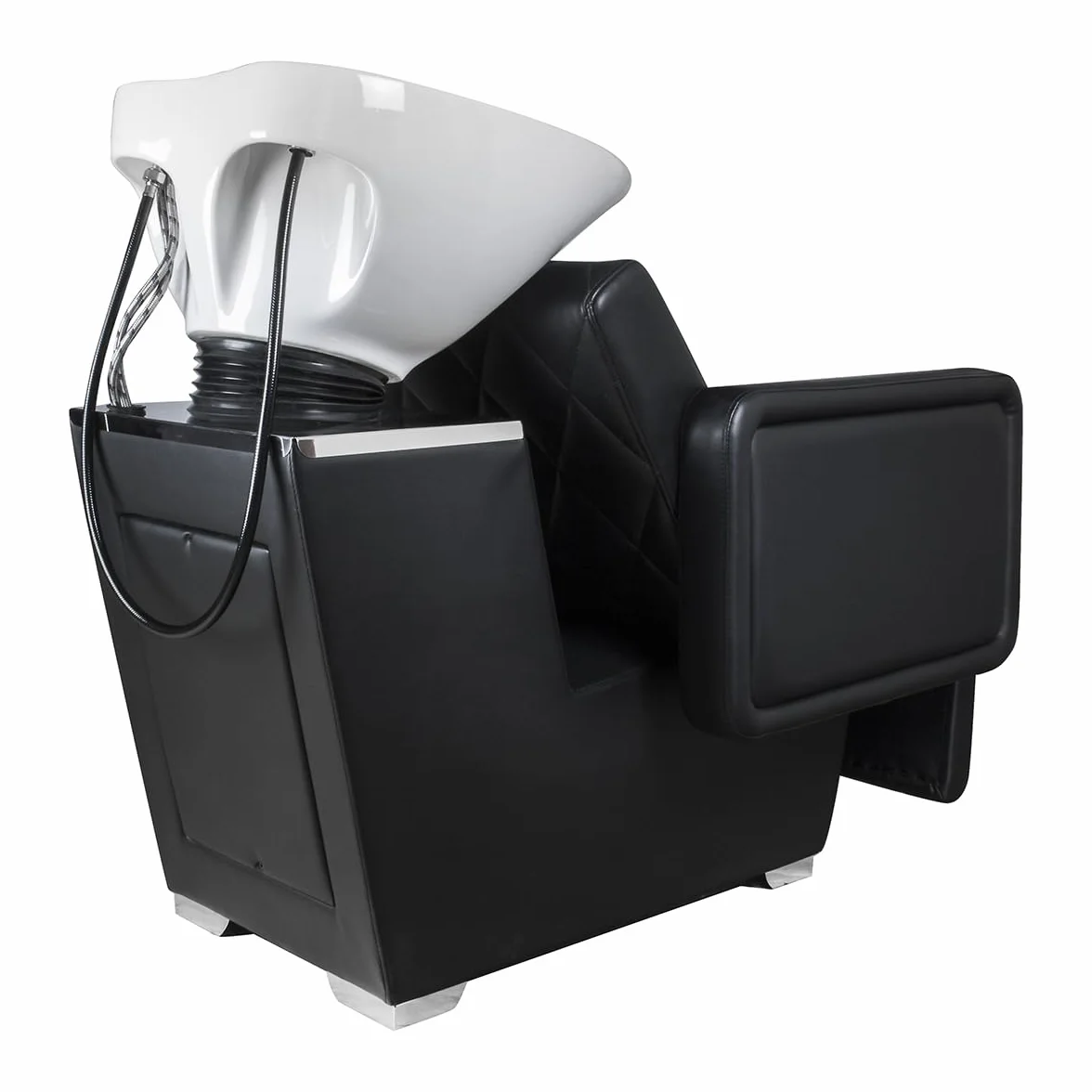 Lavacabezas de Peluquería Profesional Cubo Negro Asiento Ergonómico Acolchado Cuba Basculante Cerámica Estructura Robusta