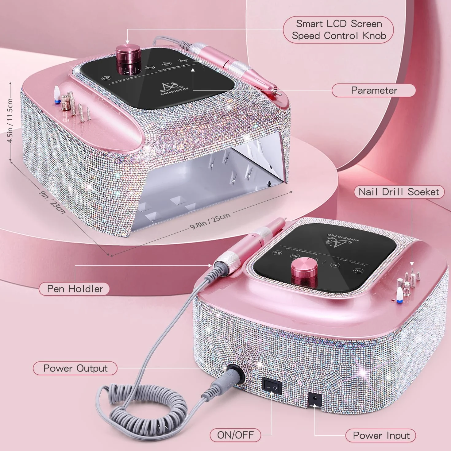2-en-1 Torno para Uñas y Lámpara Ultravioleta de Uñas, Profesional Recargable 45000 RPM Torno para Uñas, Lámpara de Curado de Secado Rápido de Uñas, Diseñado para el Salón, Casa