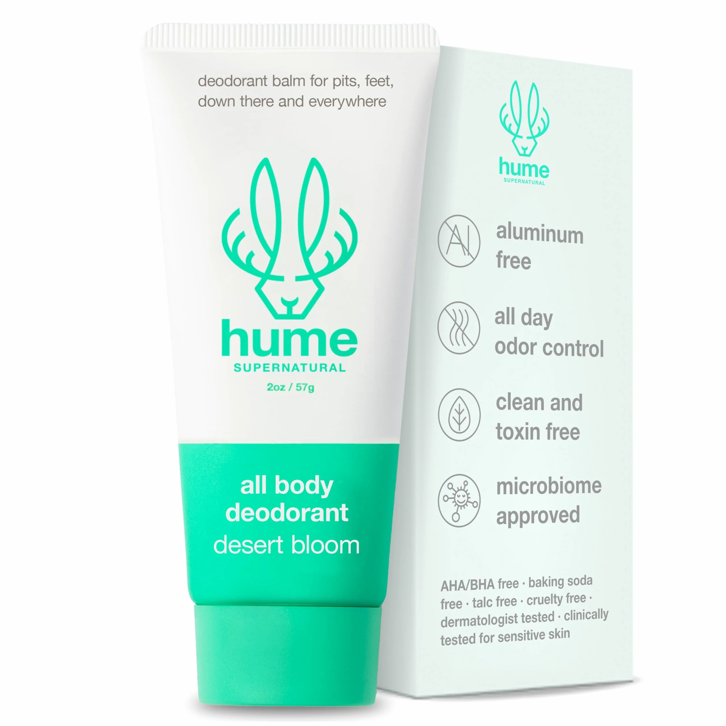 HUME SUPERNATURAL Bálsamo desodorante invisible para todo el cuerpo, protección para todo el cuerpo, sin aluminio, sin bicarbonato de sodio, resistente al olor, clínicamente probado