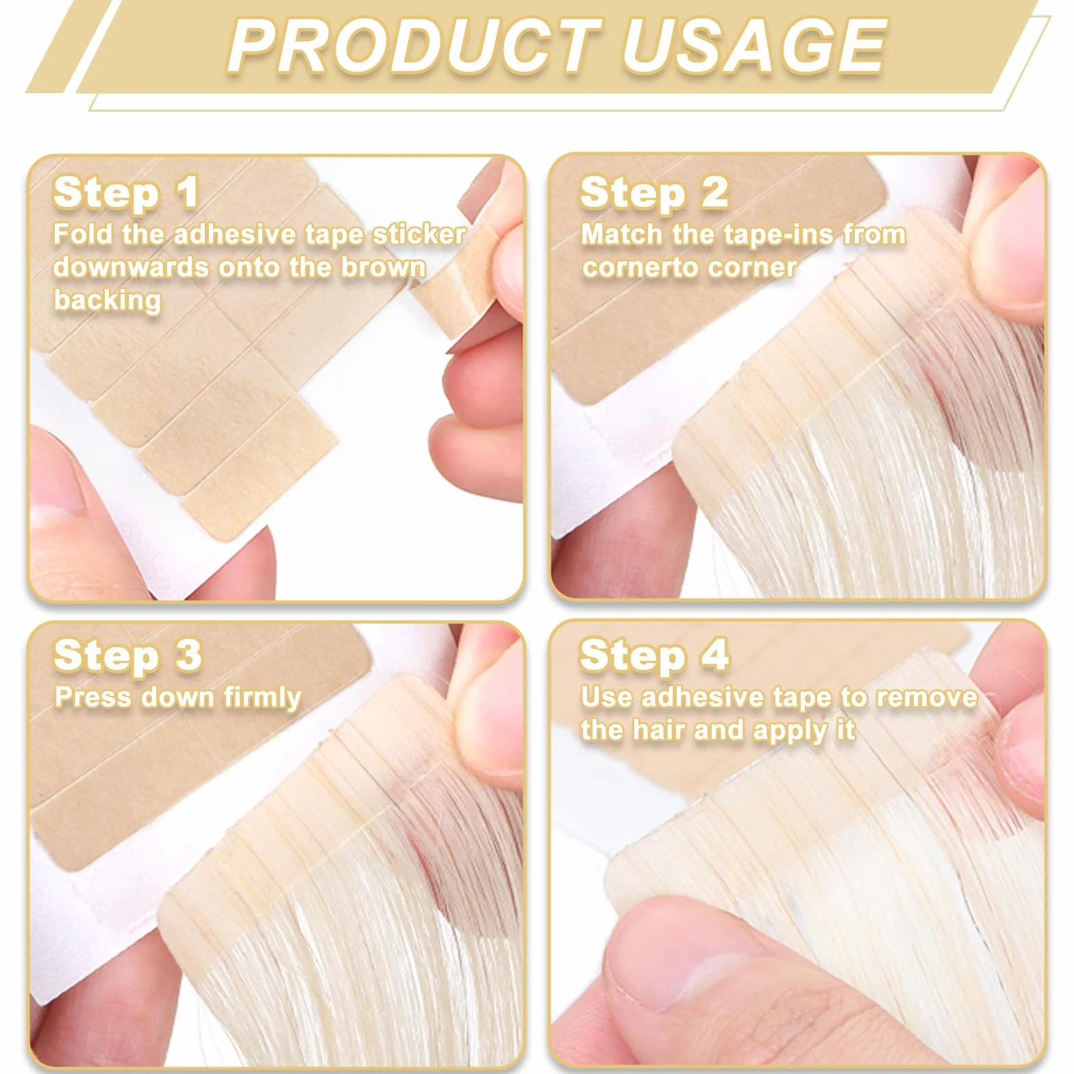 Cinta Adhesiva Doble Cara Profesional para Extensiones de Cabello Natural, 120 Piezas, Marrón