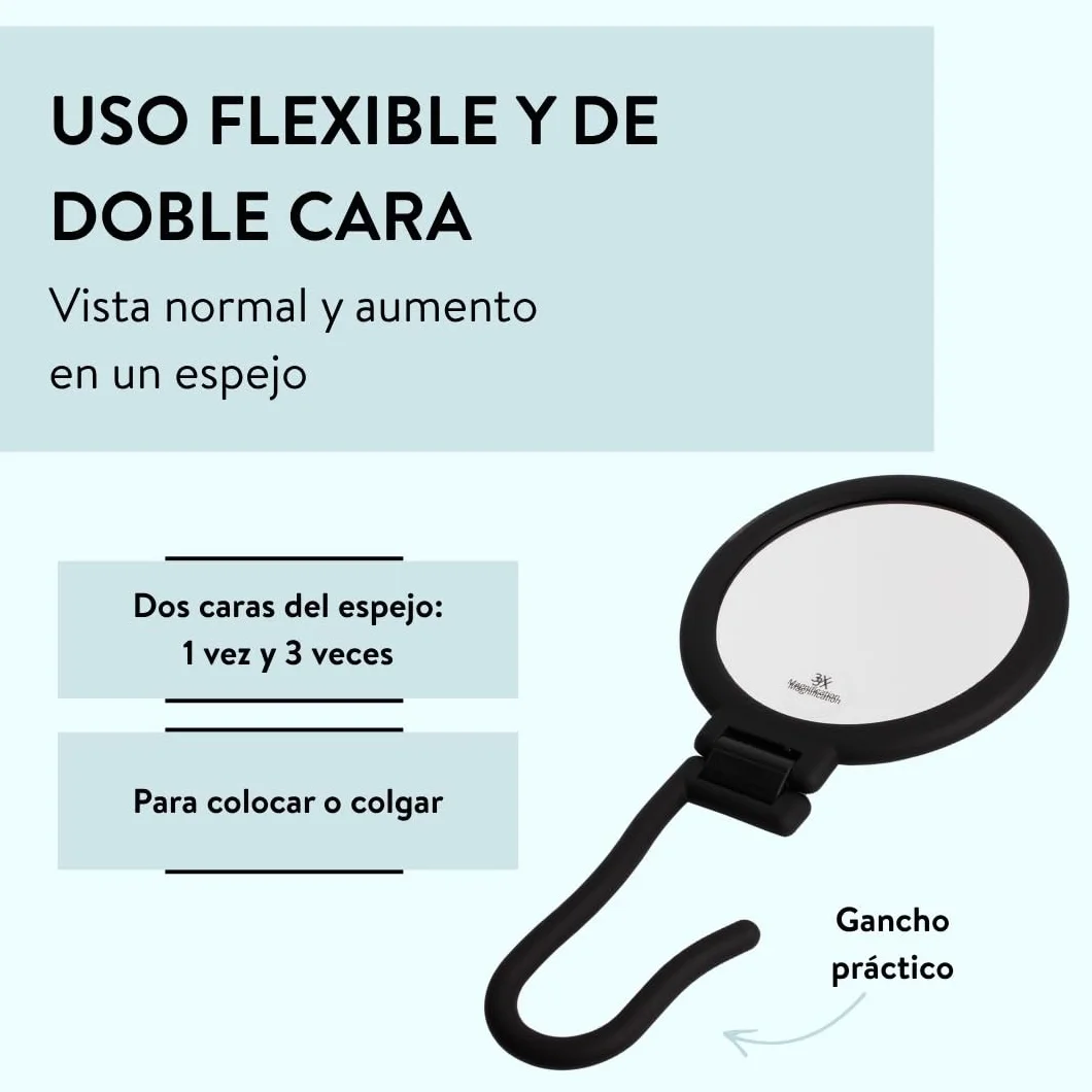 PARSA BEAUTY Espejo baño 3X Aumento Doble Cara Negro Redondo