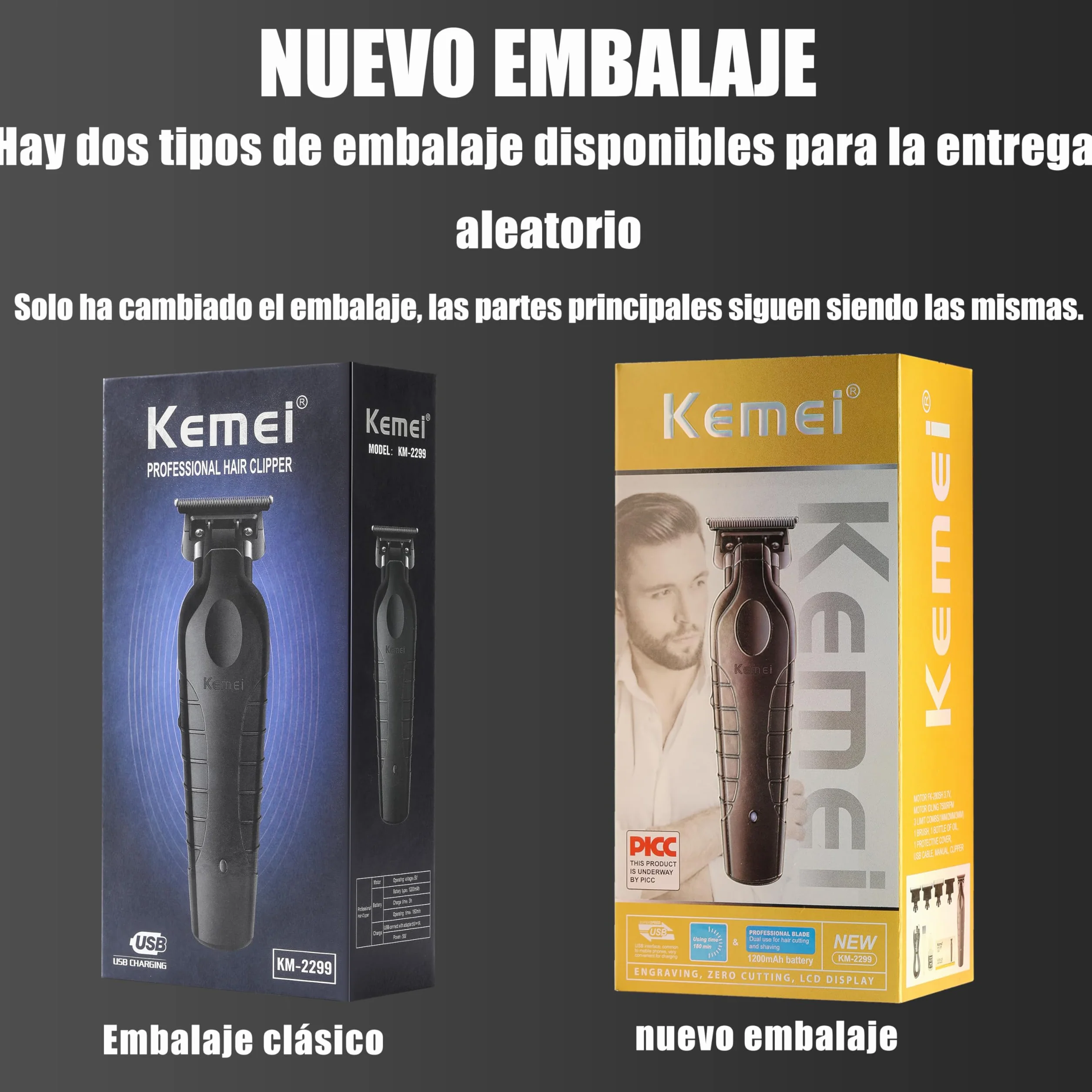 Kemei PG2299 Recortadora de Pelo Profesional para Hombres, Kit Inalámbrico