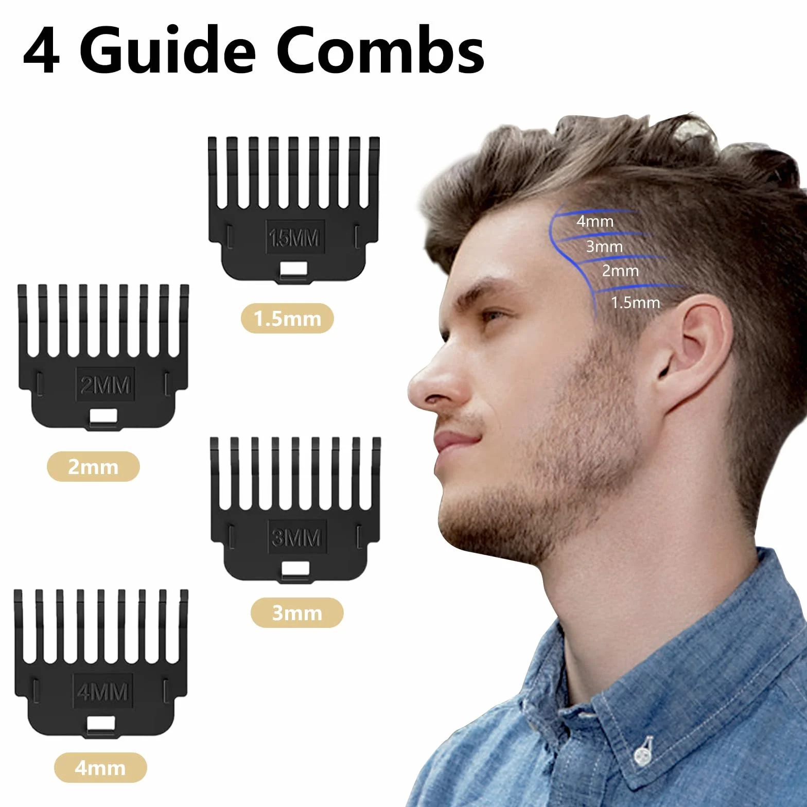 Cortapelos Hombre Profesional Recargable, Máquina Cortar Pelo con 4 Peines-guía, Recortadora de Barba USB