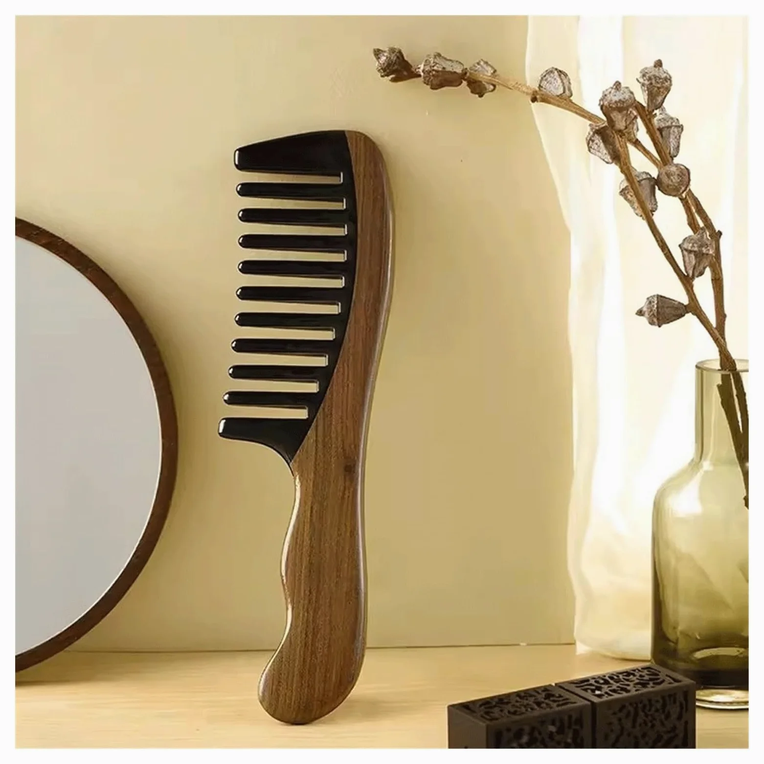 Peines de peinado Peine de madera de dientes anchos for hombres y mujeres, herramienta de peinado for masaje de cabello rizado Peine de pelo rizado