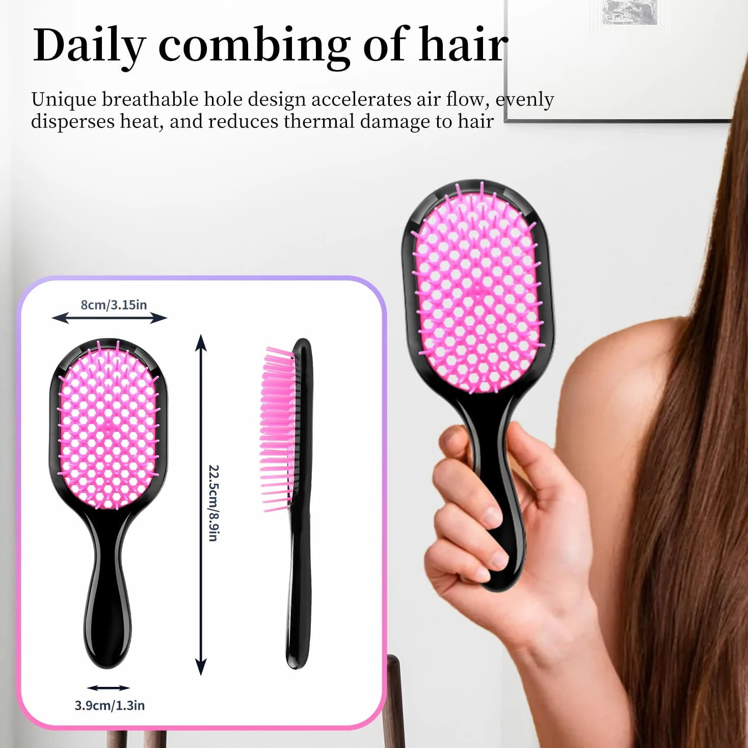 Cepillo desenredante, paquete de 2 cepillos desenredantes, desenredante suave y eficaz en tipos de cabello frágil húmedo o seco, ultraligero, cepillo desenredante ventilado y antiestático (negro +