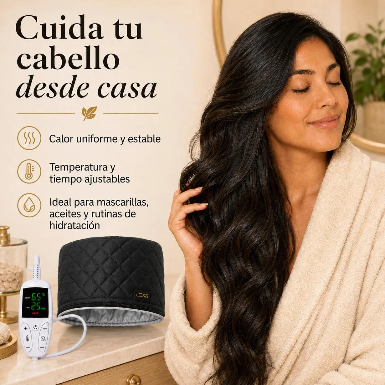 LOXS Gorro Termico Peluqueria con Temperatura y Tiempo Ajustables, Hair Steamer para Mascarillas y Aceites