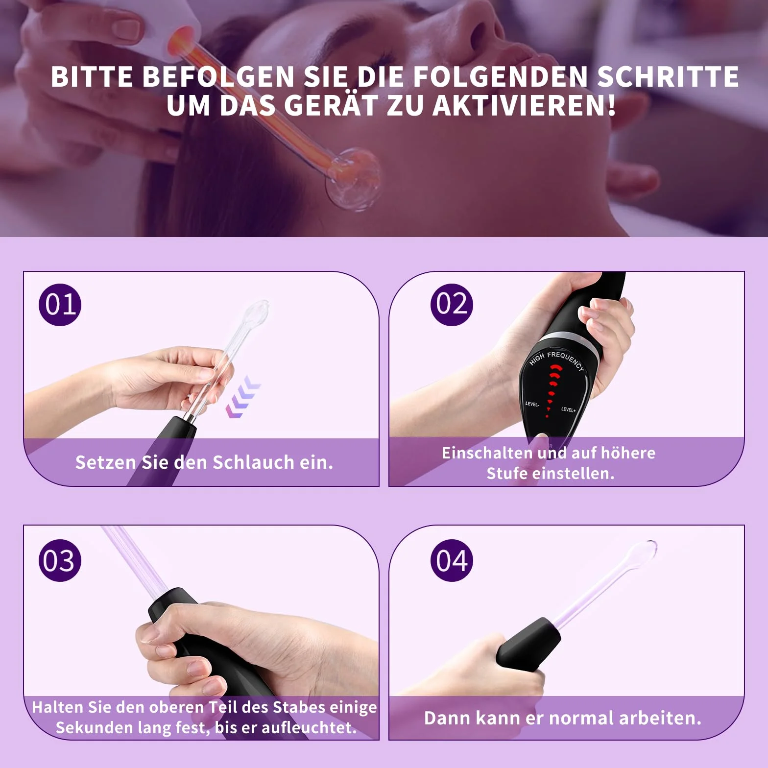 Barra de alta frecuencia para la cara, iklestar Barra de alta frecuencia con 6 tubos de vidrio, Kit de máquina facial portátil para uso doméstico