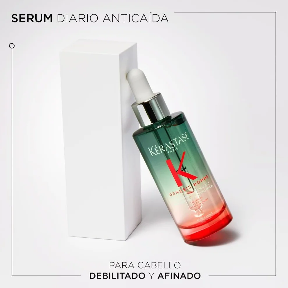 Kérastase Genesis Homme, Sérum Anticaída Fortificante con Aminexil, Para pelo fino y debilitado, Sérum Anti-Chute Fortifiant, 90 ml