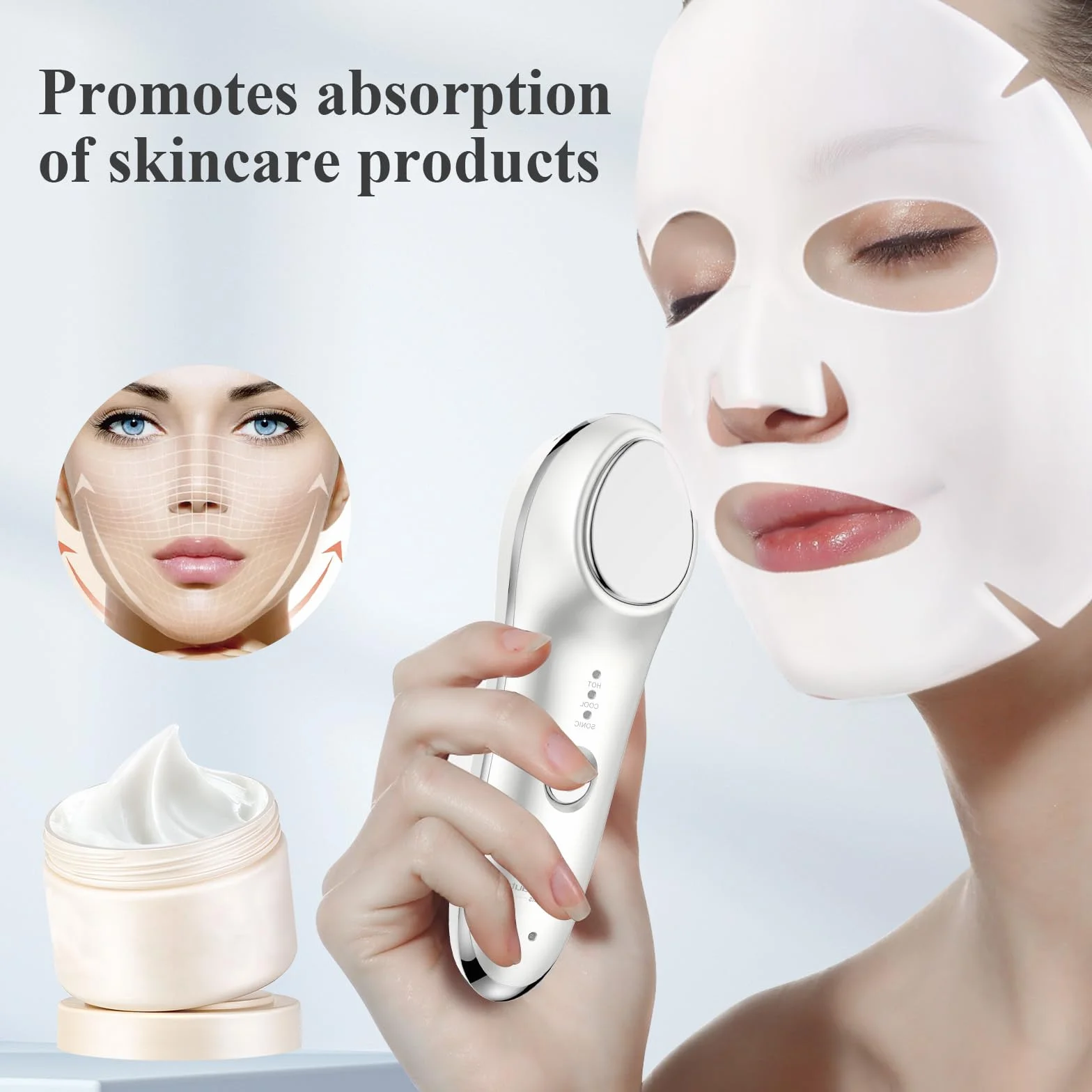 TOUCHBeauty Masajeador Facial Eléctrico 6°C & 42°C, Antiarrugas con Vibración Sónica