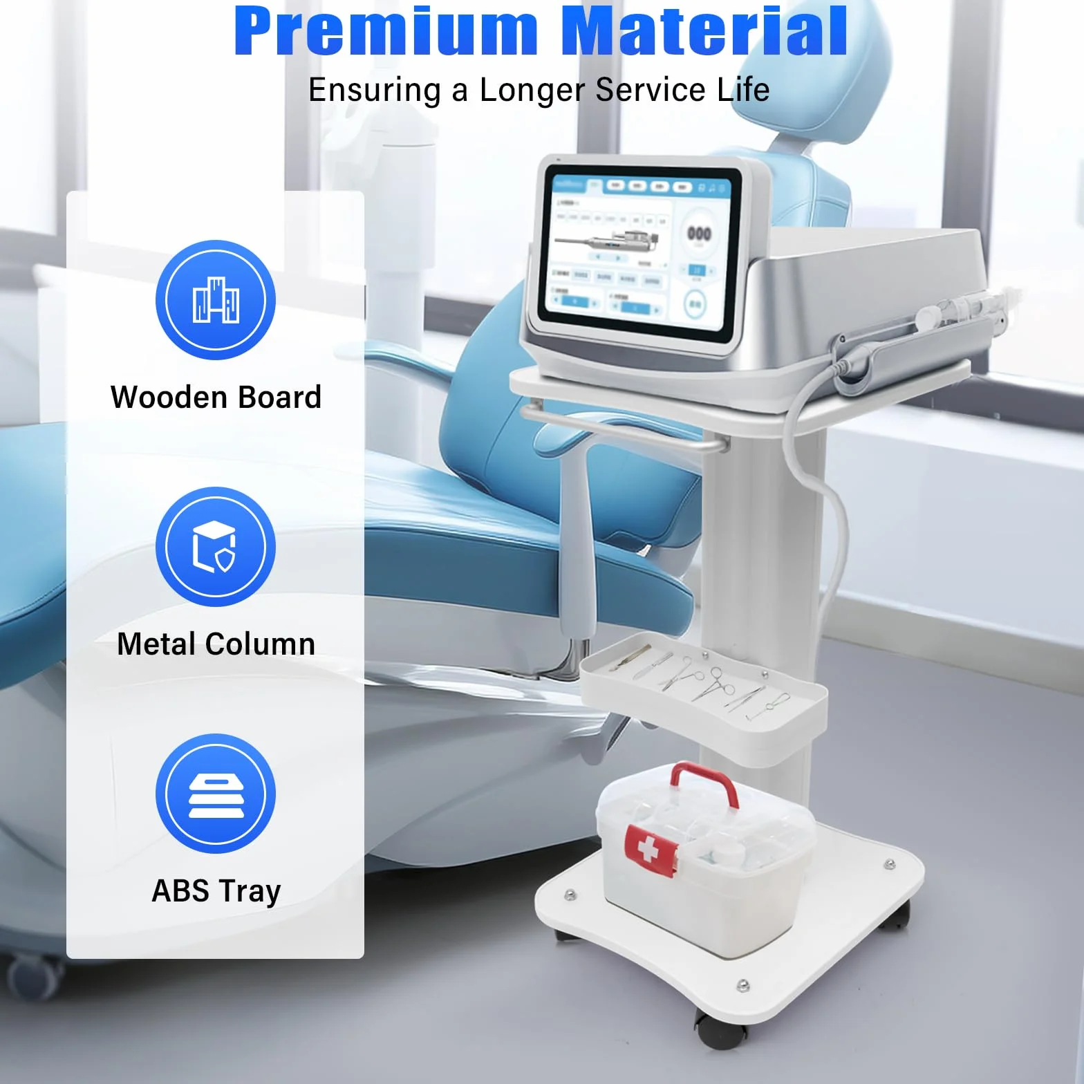 Carrito de belleza ABS con ruedas y compartimento de almacenamiento blanco