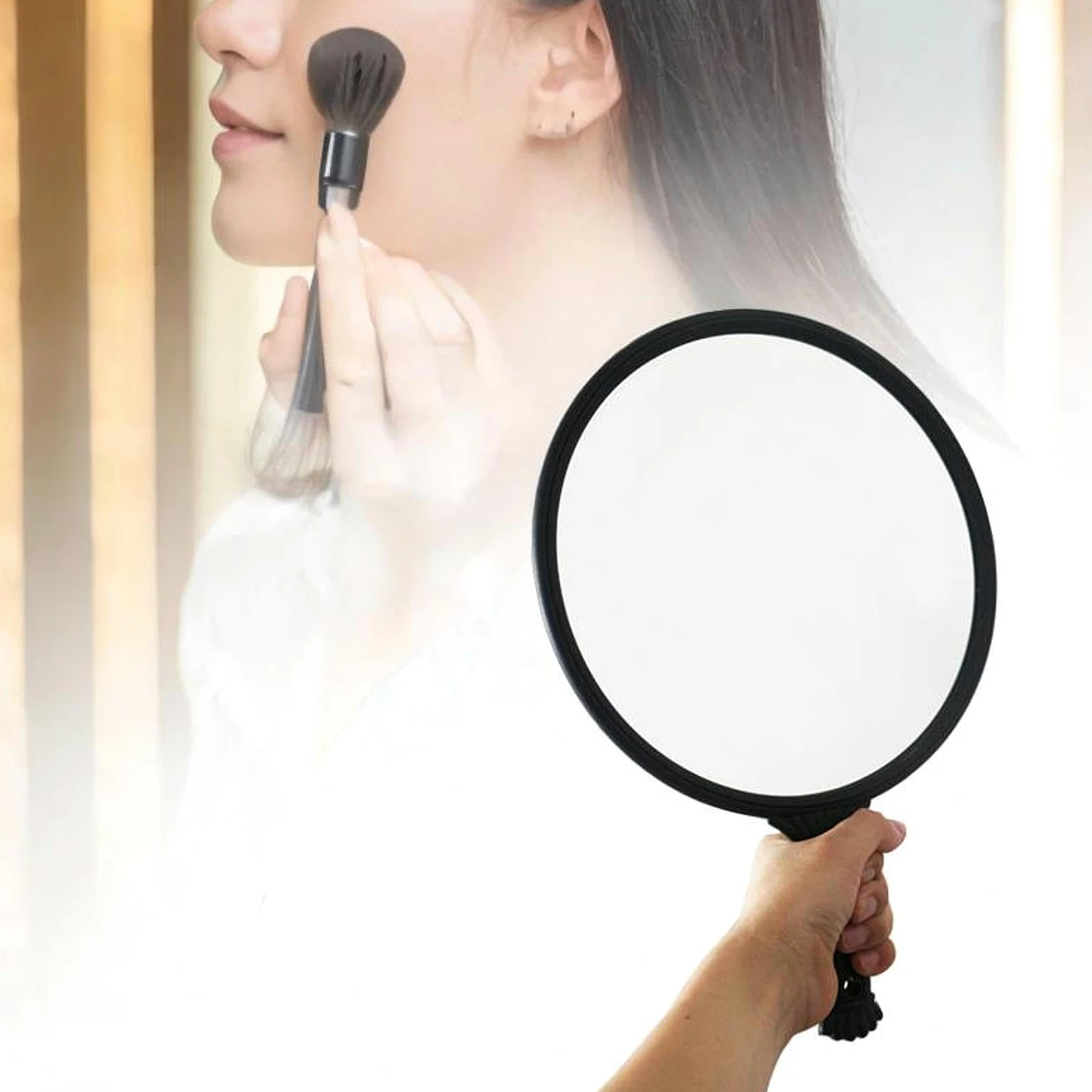 jojomis Espejo de tocador de mano de alta calidad, espejo de corte de pelo y maquillaje con mango antideslizante para el hogar, salón y viajes, 9.84 pulgadas de diámetro