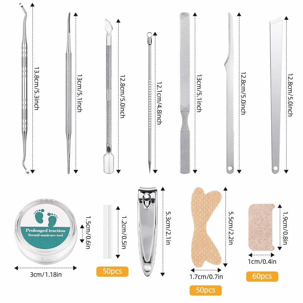 Beugo Juego de Uñas Encarnadas 168 PCS, 7 en 1 Kit de Pedicura en Acero Inoxidable con Cortaúñas