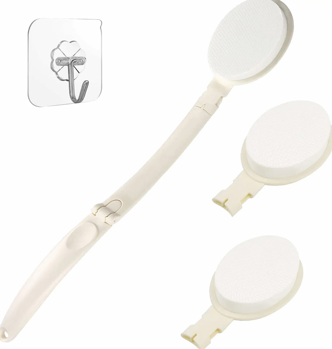 Aplicador crema espalda con mango largo plegable esponja ducha cepillo cuerpo 2 cabezales repuesto