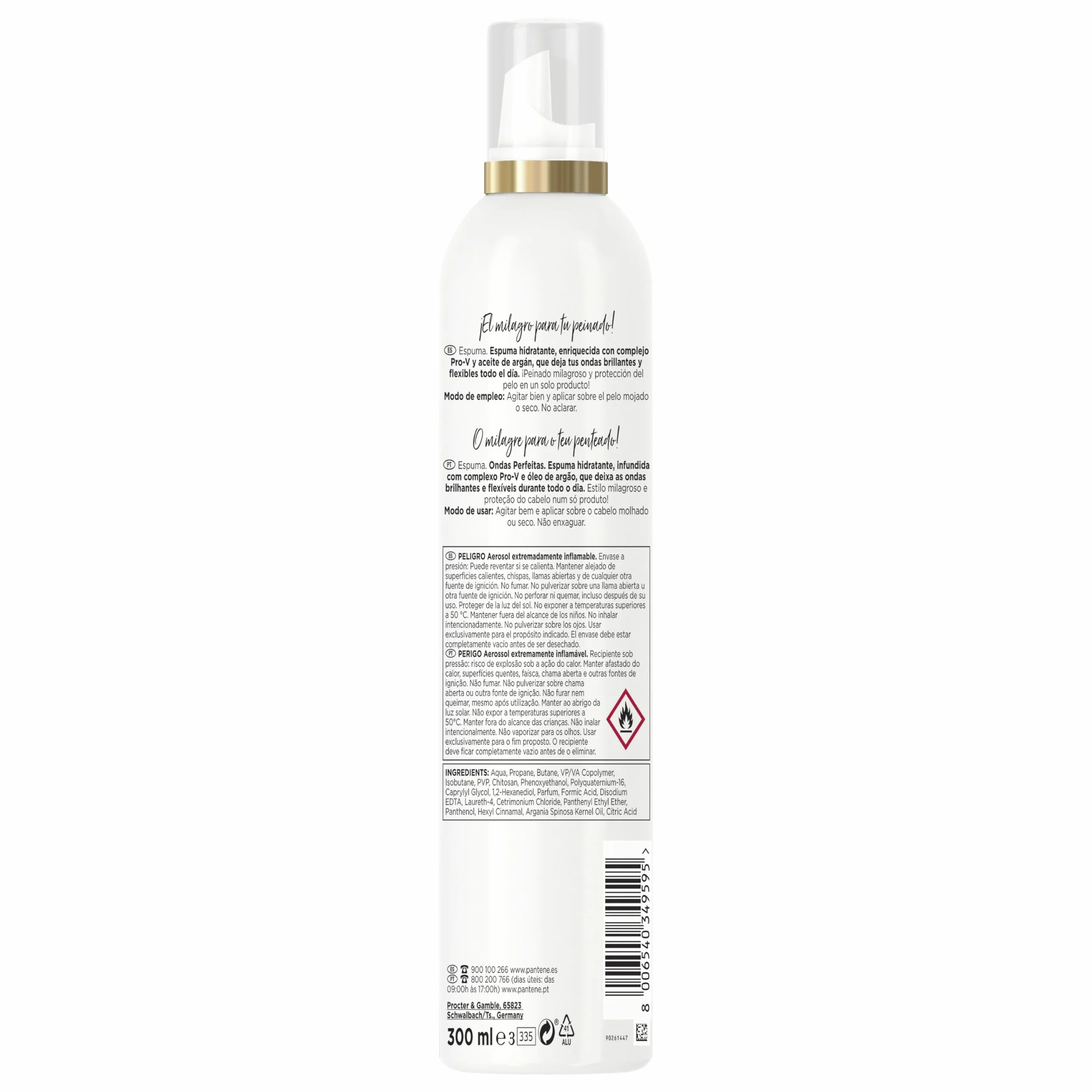 Pantene Pro-V Espuma Ondas Perfectas Nutritiva Protectora Calor Aceite Argán 300 ml