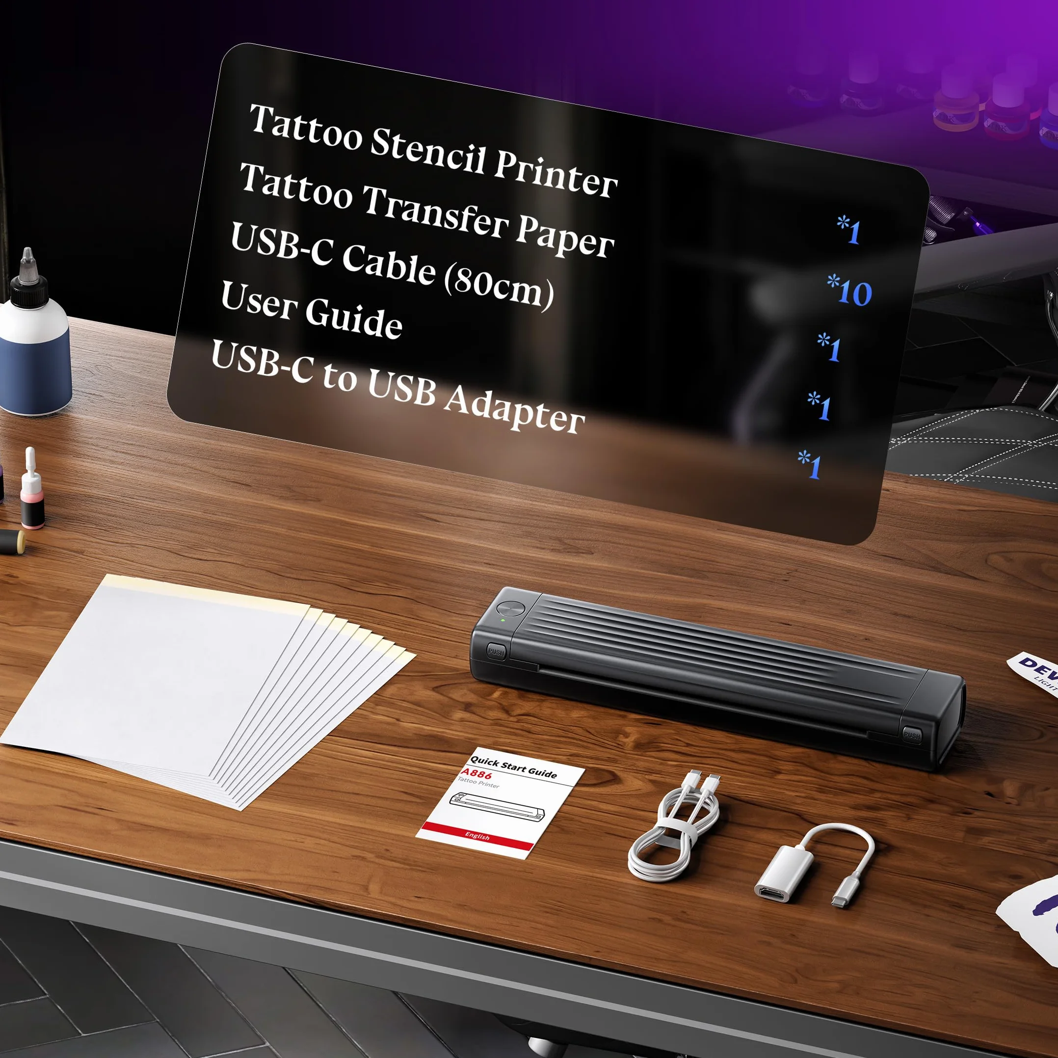 Itari Termocopiadora Tattoo, Impresora Tatuajes con 10 Hojas de Papel de Transferencia, Impresora Termica Tattoo, Prensas de impresión Compatible con Smartphone PC, Negro