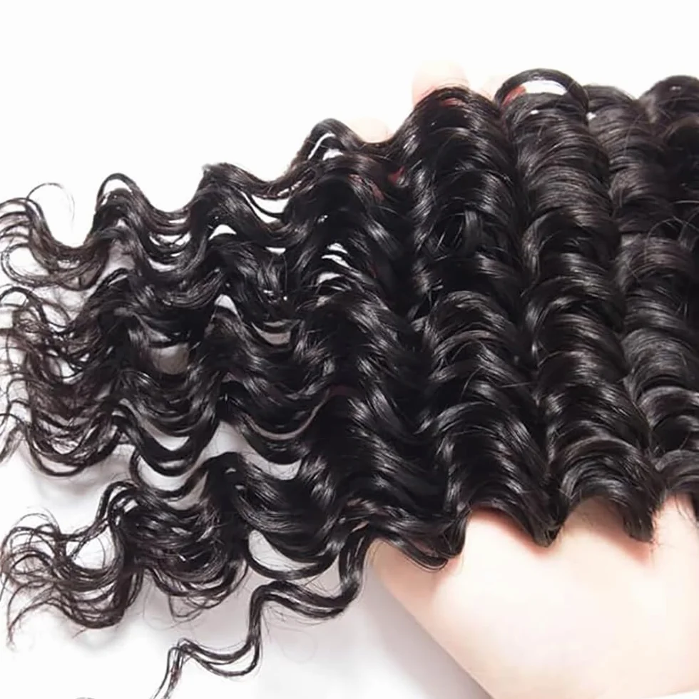 Extensiones de cabello humano ondulado de agua, extensiones de pelo humano sin procesar, Remy real, 3 extensiones de pelo humano #1B, color negro natural para mujer de 40,64 cm