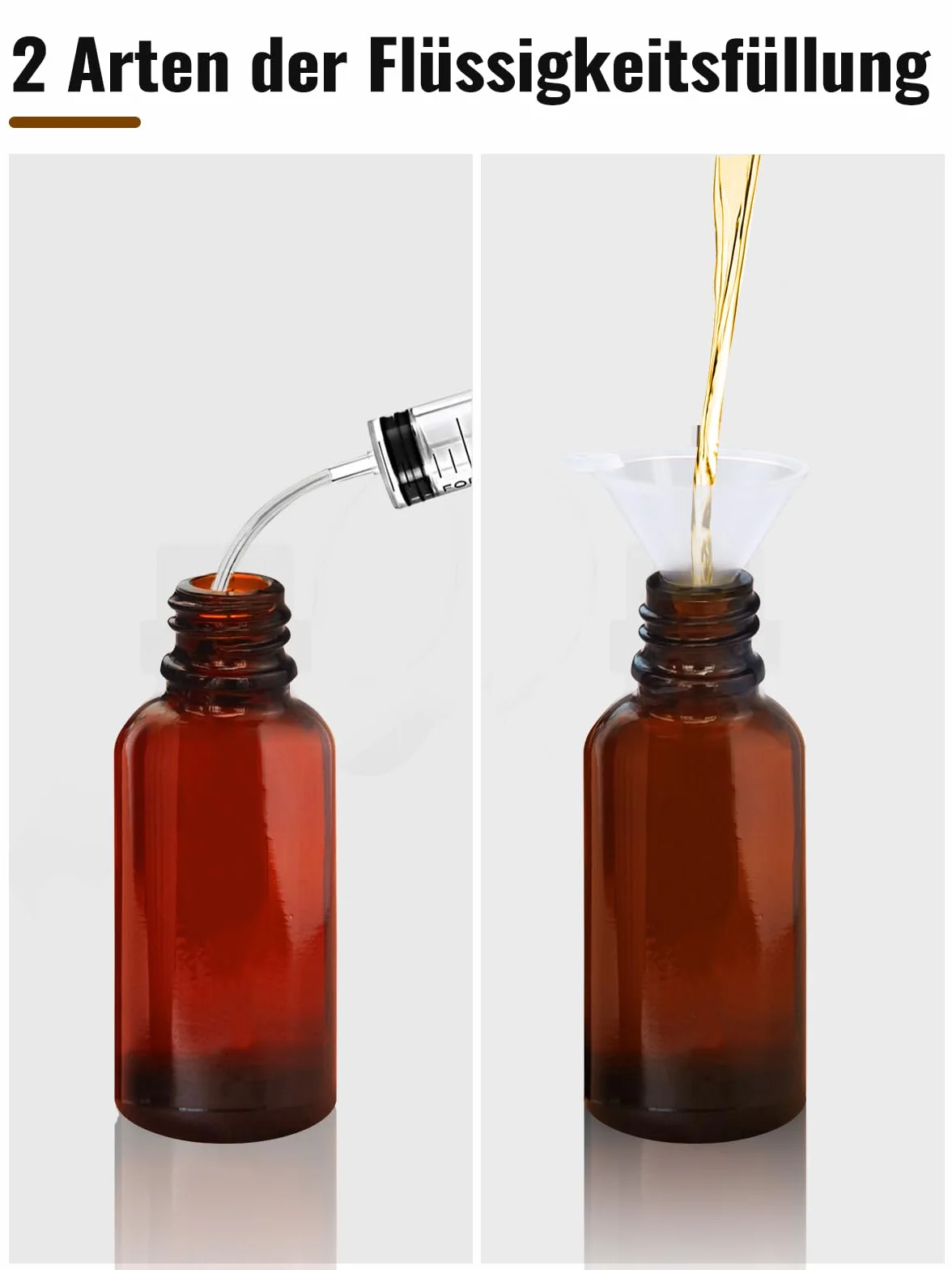 Botella de Vidrio Ámbar 50ml, Botellas Pequeñas con Tapa, Jeringa Embudo para Aceites de Masaje, Aromaterapia, Perfume