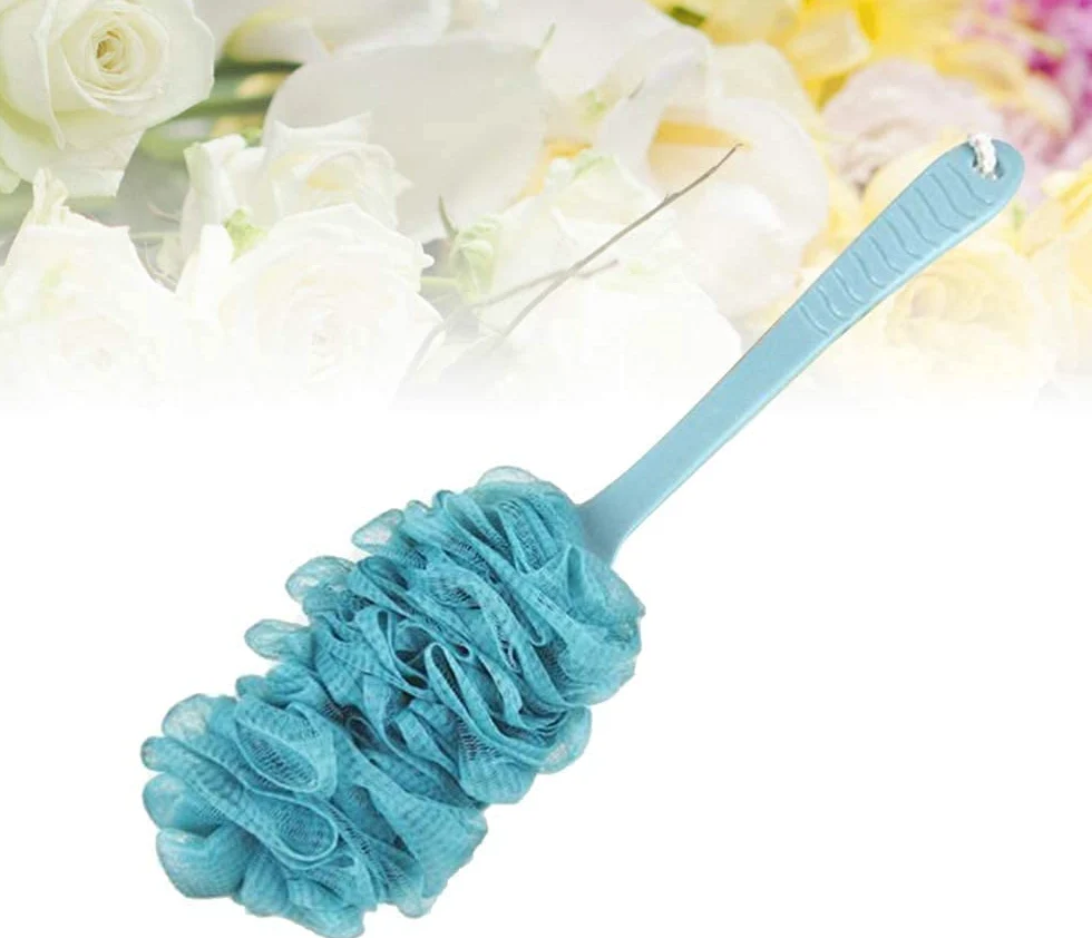 Esponja de Malla de Ducha con Mango, depurador de Espalda, Cepillo Exfoliante Largo para el Cuerpo del baño, Lavado Corporal (Azul), cepillos para baño y Cuerpo