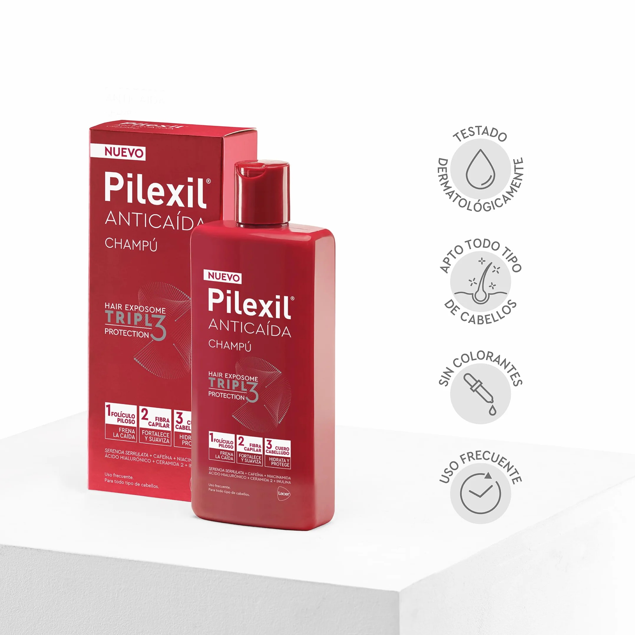 PILEXIL Champú Anticaída Triple Protection 900 ml Fortalece Suaviza Hidrata Cuero Cabelludo