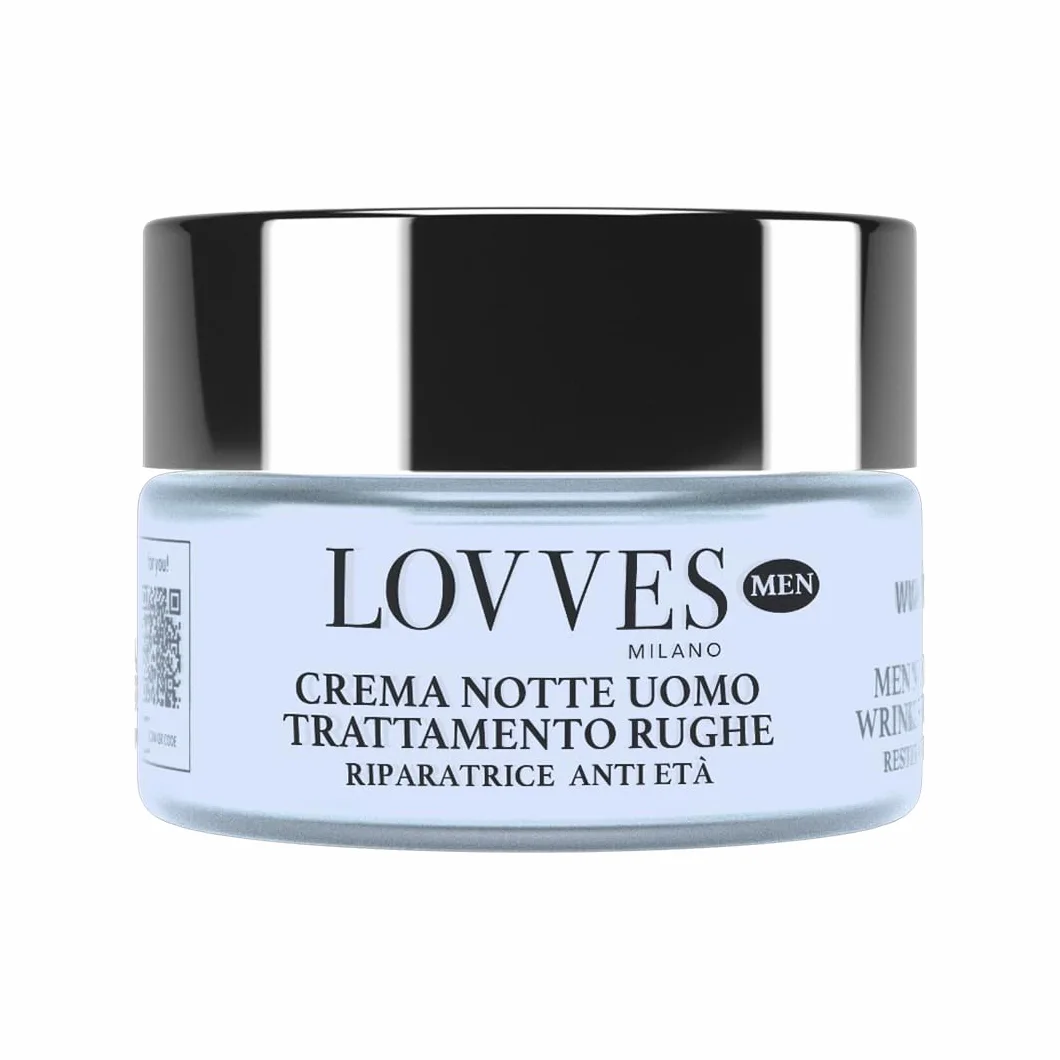 LOVVES Crema de Noche Antiarrugas para Hombre, Alta Cosmética Natural, Repara la piel, Antioxidante y Regeneradora, Previene el Envejecimiento Prematuro, Absorción Rápida, 50ml