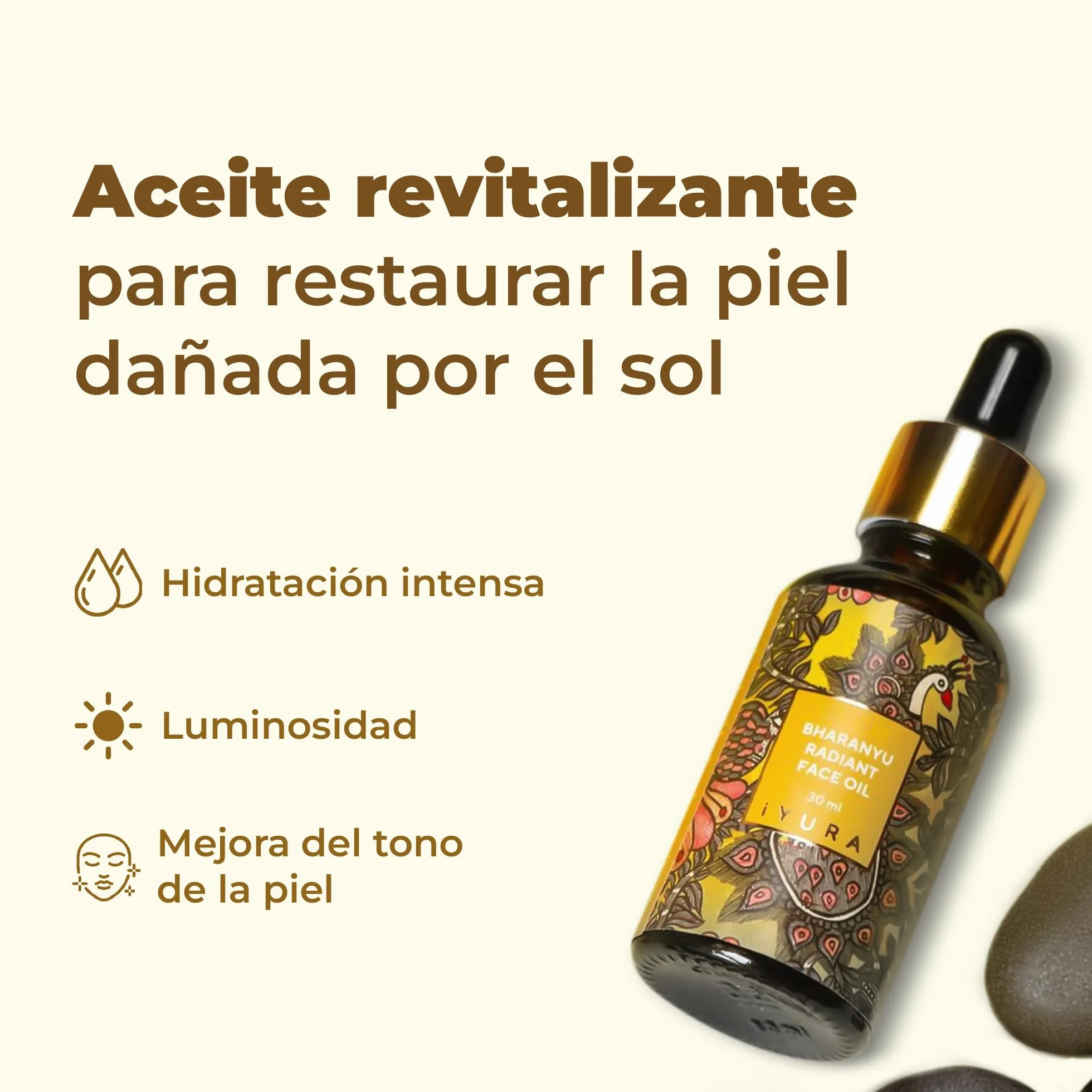 iYURA Bharanyu aceite facial radiante 100% natural vegano ilumina hidrata unifica piel dañada sol cúrcuma Amla 30 ml