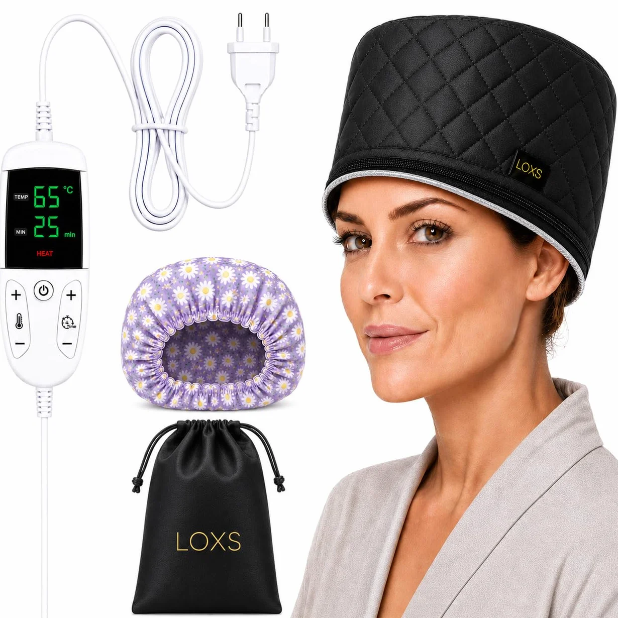 LOXS Gorro Termico Peluqueria con Temperatura y Tiempo Ajustables, Hair Steamer para Mascarillas y Aceites