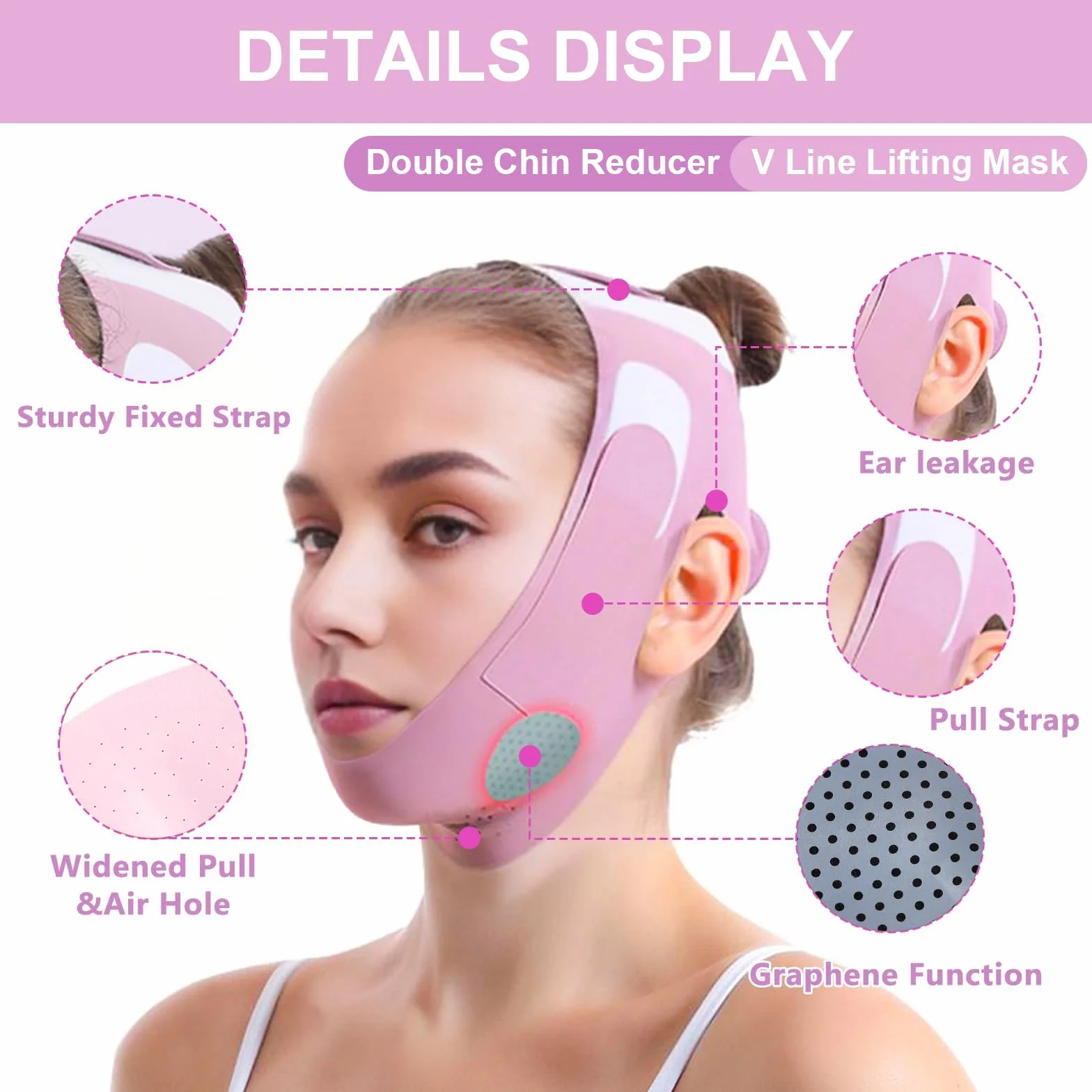 Jawliner Reductor de Papada Mentonera Postquirurgica Banda Facial Levantamiento Ajustable Transpirable Morado