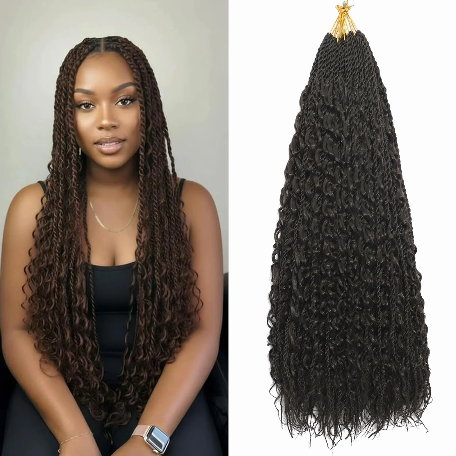 Goddess Boho Box Braids Crochet Hair 18 Inch 8 Packs Pre Looped Water Wave Hair Extension for Women