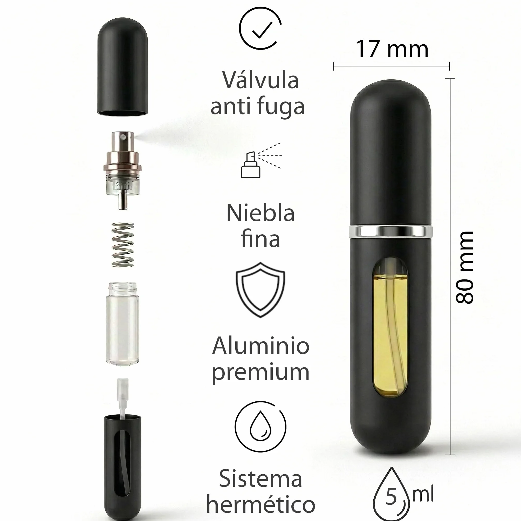 Atomizador Perfume Recargable Portátil de Aluminio con Ventana Mini Spray Viaje