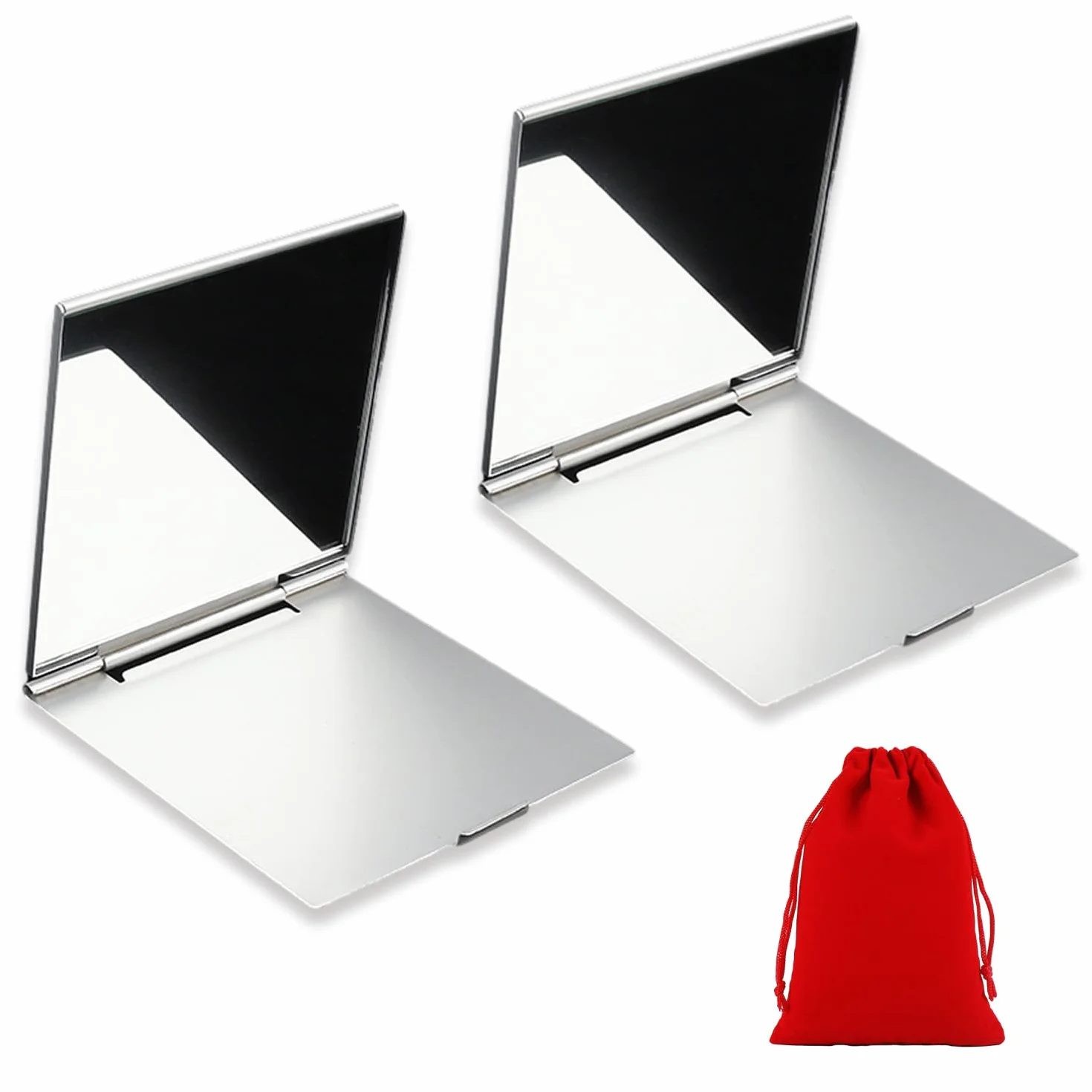 MEMOFYND Espejo de maquillaje plegable pequeño con bolsa de almacenamiento roja