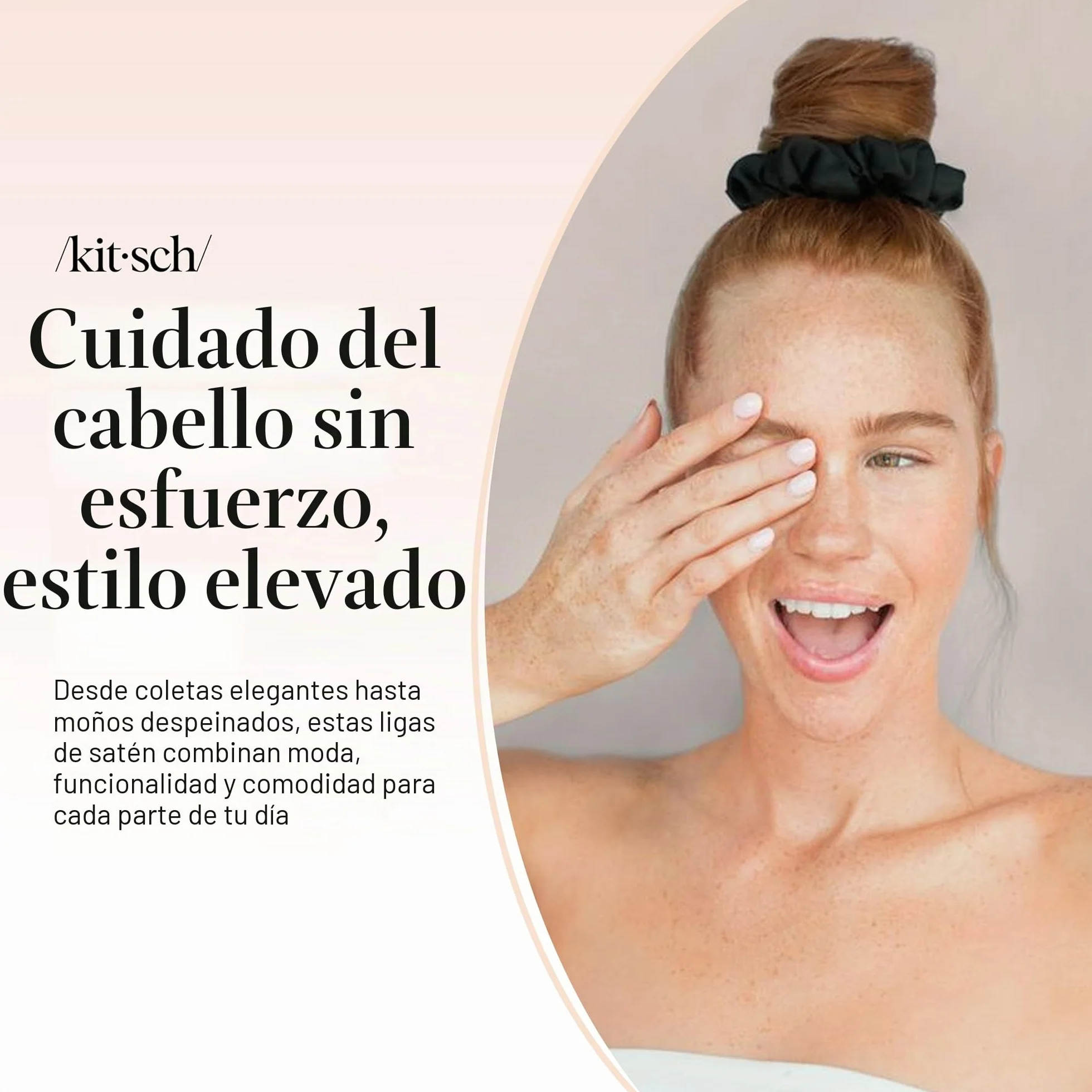 Kitsch 5 gomas de pelo de satén, antiencrespamiento y rotura, agarre suave, negras