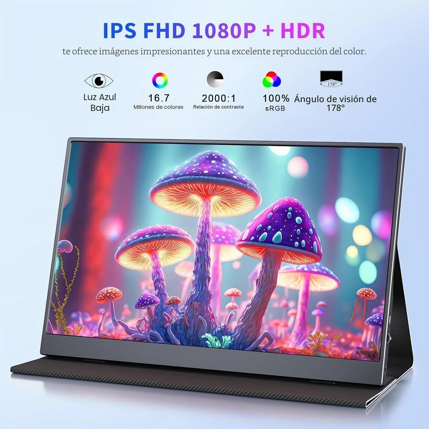 Monitor Portátil 15.6 Pulgadas IPS 1080P FHD con Mini HDMI USB-C para Portátil PS5 Xbox