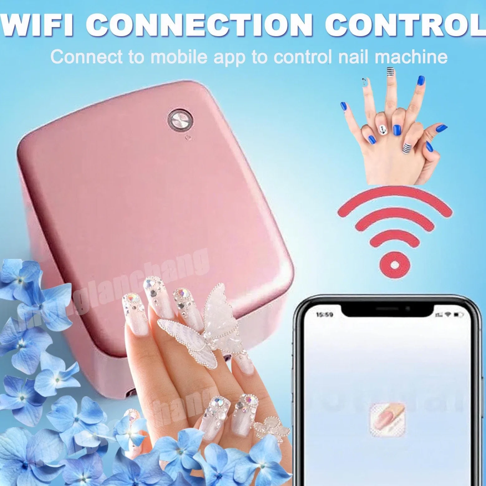 Impresora De UñAs PortáTil, Impresora Inteligente Diy Para DecoracióN De UñAs En Casa Y SalóN, ImpresióN De UñAs InaláMbrica 4800Dpi,(Accesorio Individual Opcional/Juego) NailArtMachine+Accessories