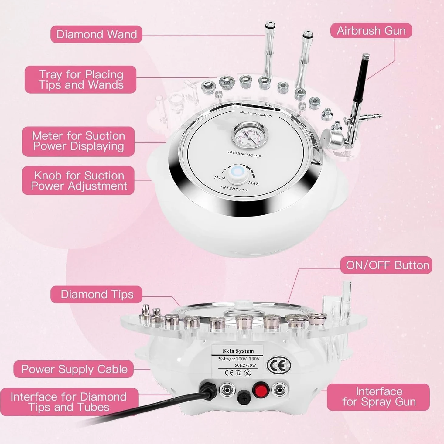 TopDirect - Máquina de diamante 3 en 1, equipo de belleza para el cuidado de la piel facial, dispositivo de belleza con pistola de pulverización (fuerte potencia de succión: 65-68 cmHg)