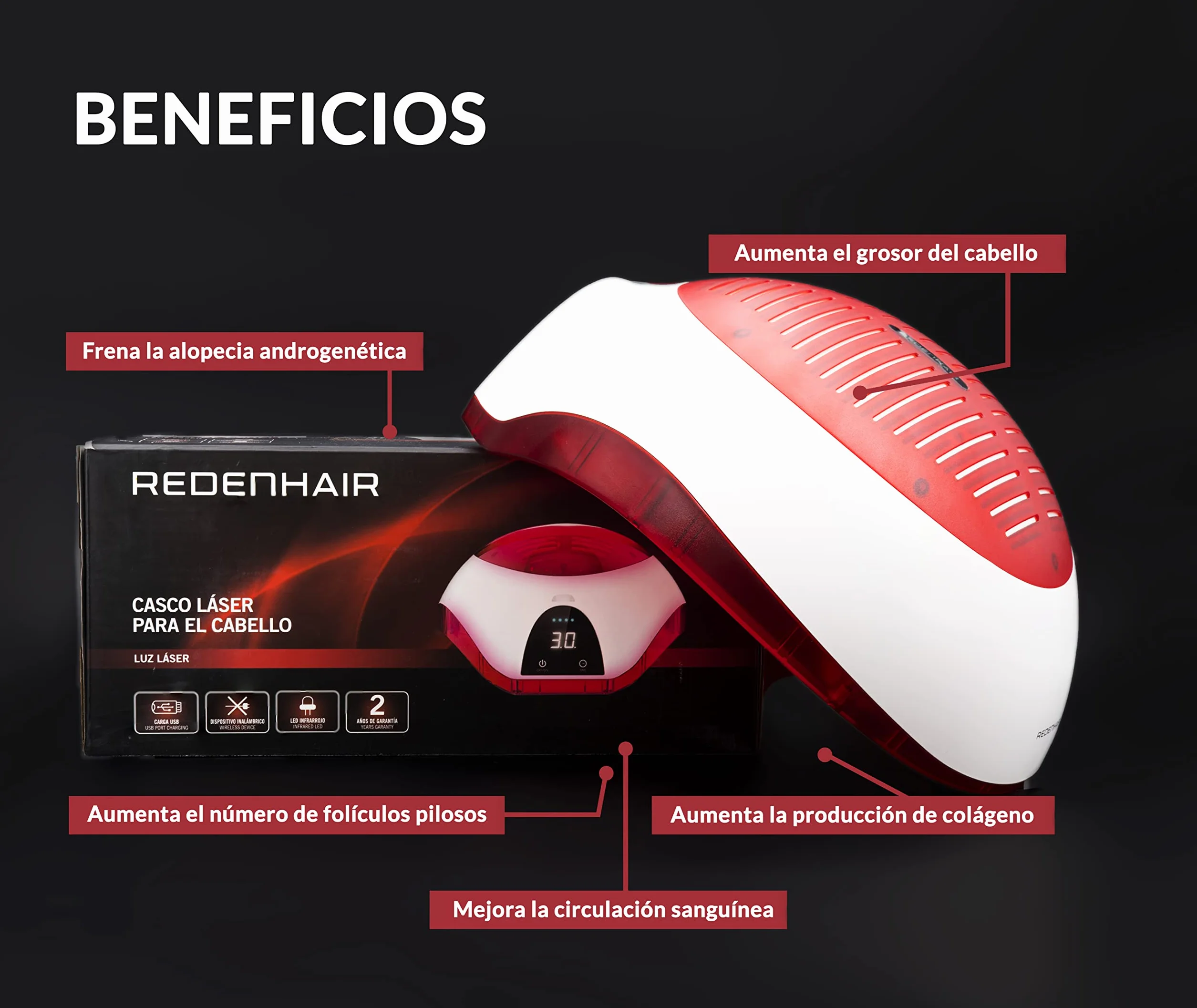 Casco Láser Capilar Redenhair para Crecimiento y Caída del Cabello