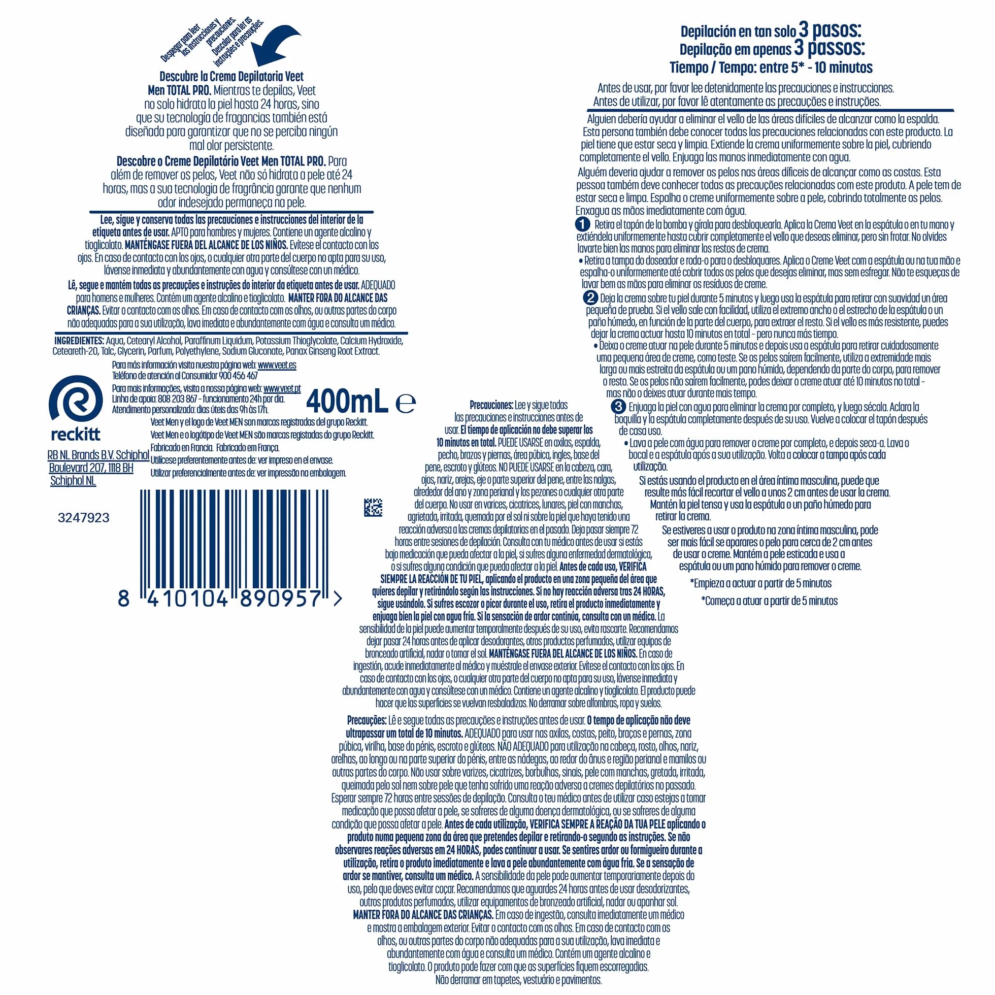 Veet Men Crema Depilatoria Corporal Piel Sensible 400 ml