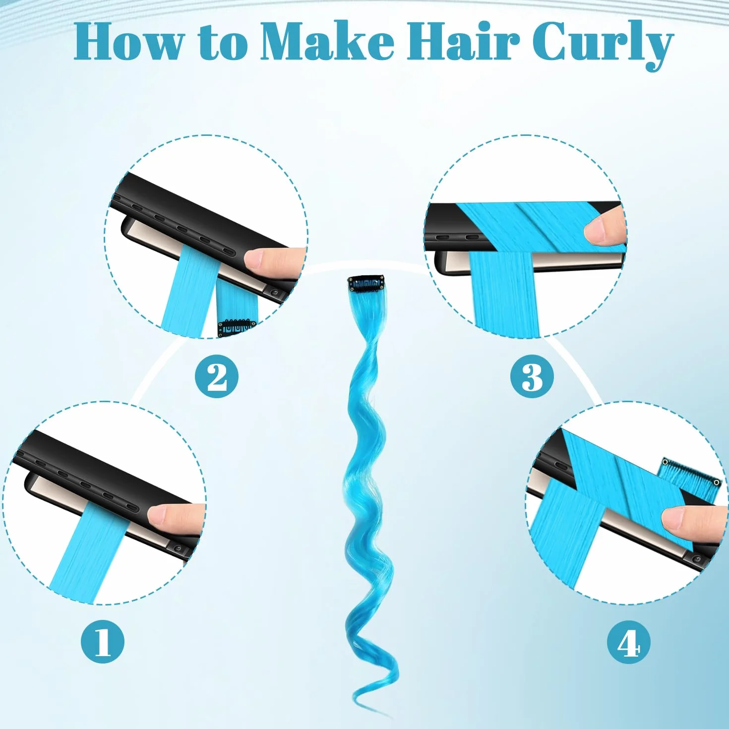 Extensiones de Pelo Azul 22 Pulgadas Lisas Sintéticas con Clip