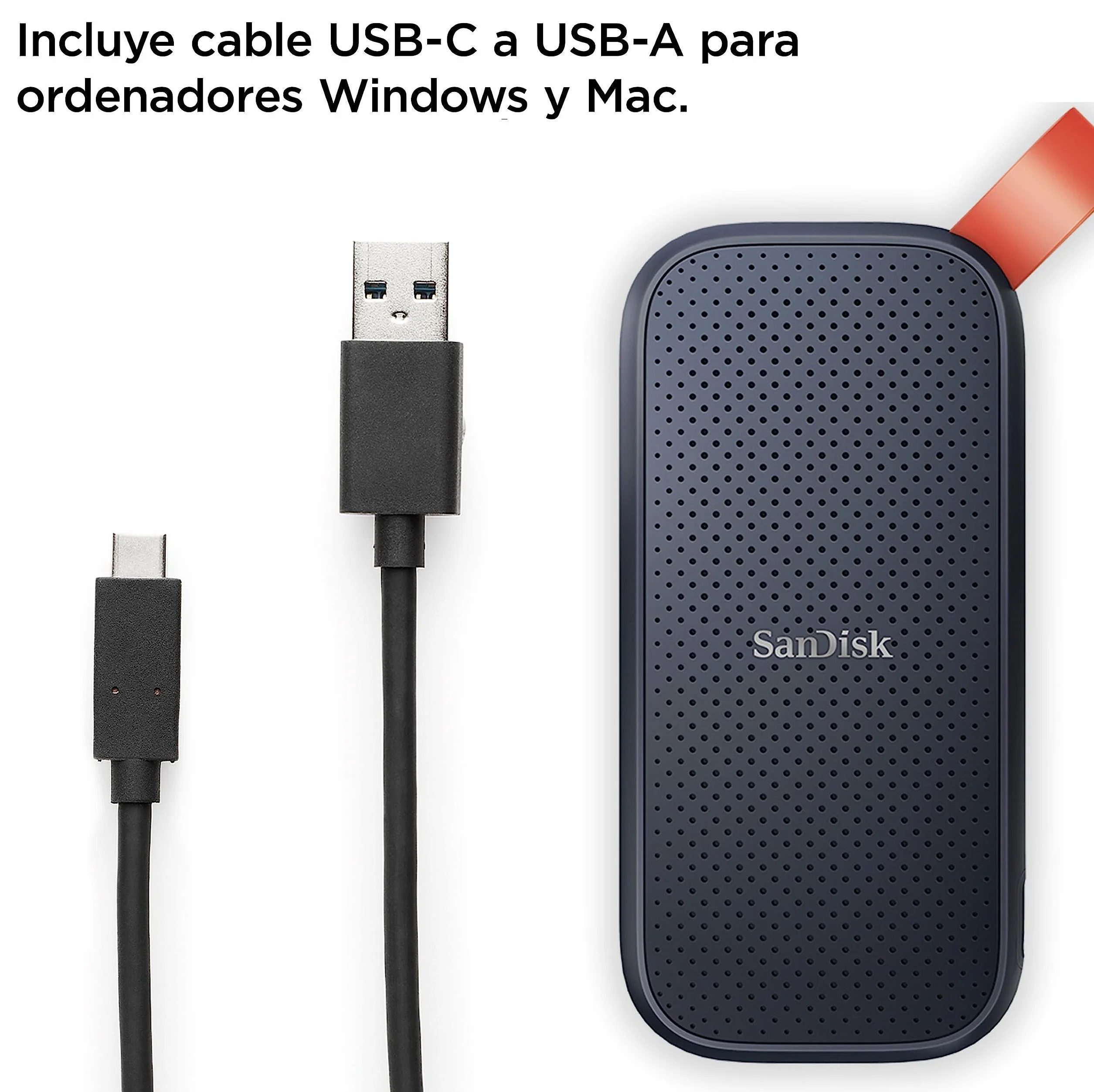 SanDisk SSD Externo Portátil 2 TB Disco Duro Externo SSD 800 MB/s Protección Contra Caídas Resistente Gancho de Goma