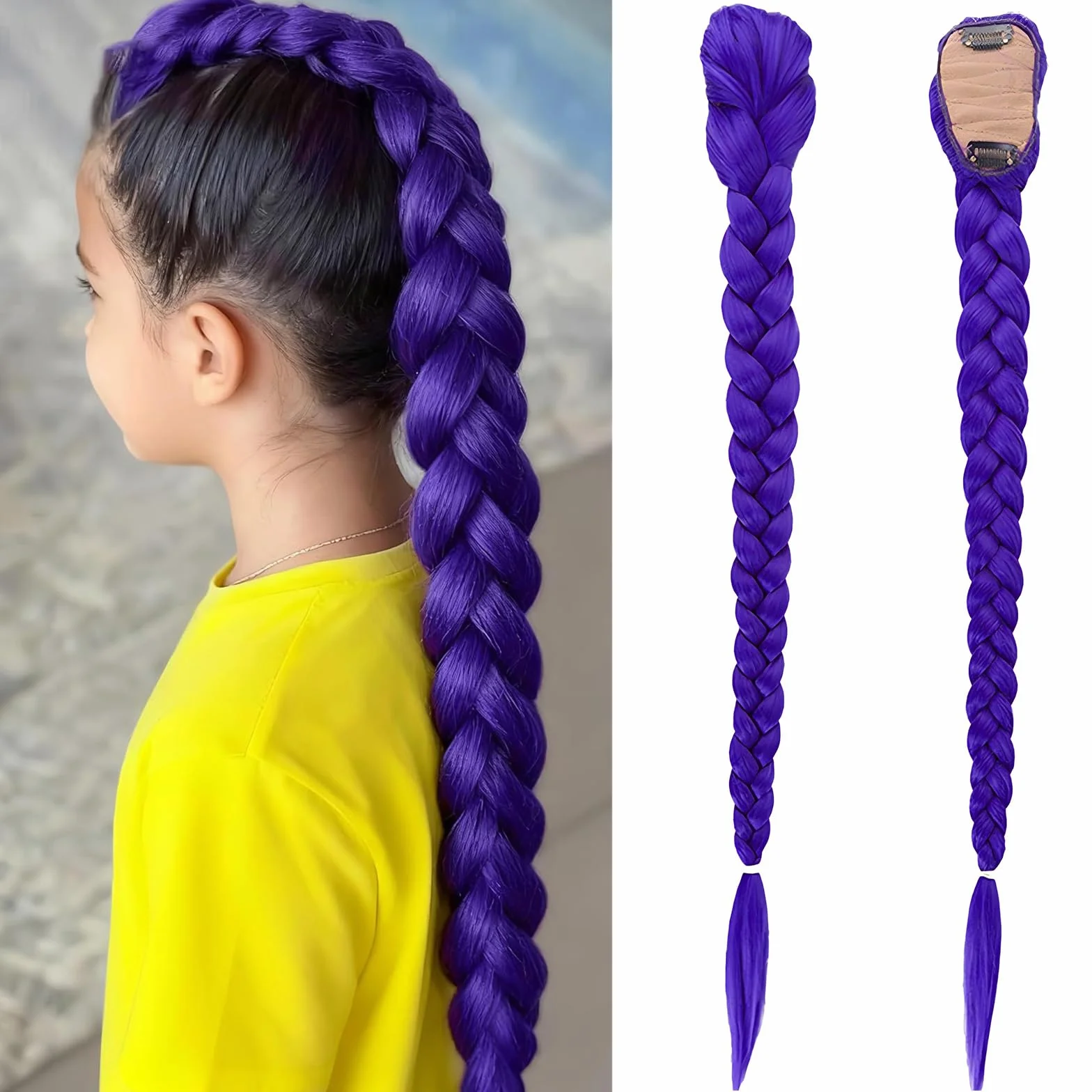 Pelo Morado para Trenzas 66cm, Extensión de Cabello Sintético Resistente al Calor, Accesorio Cosplay